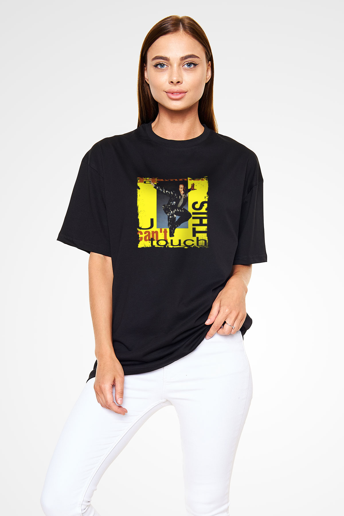 MC Hammer Baskılı Unisex Oversize Siyah Tişört