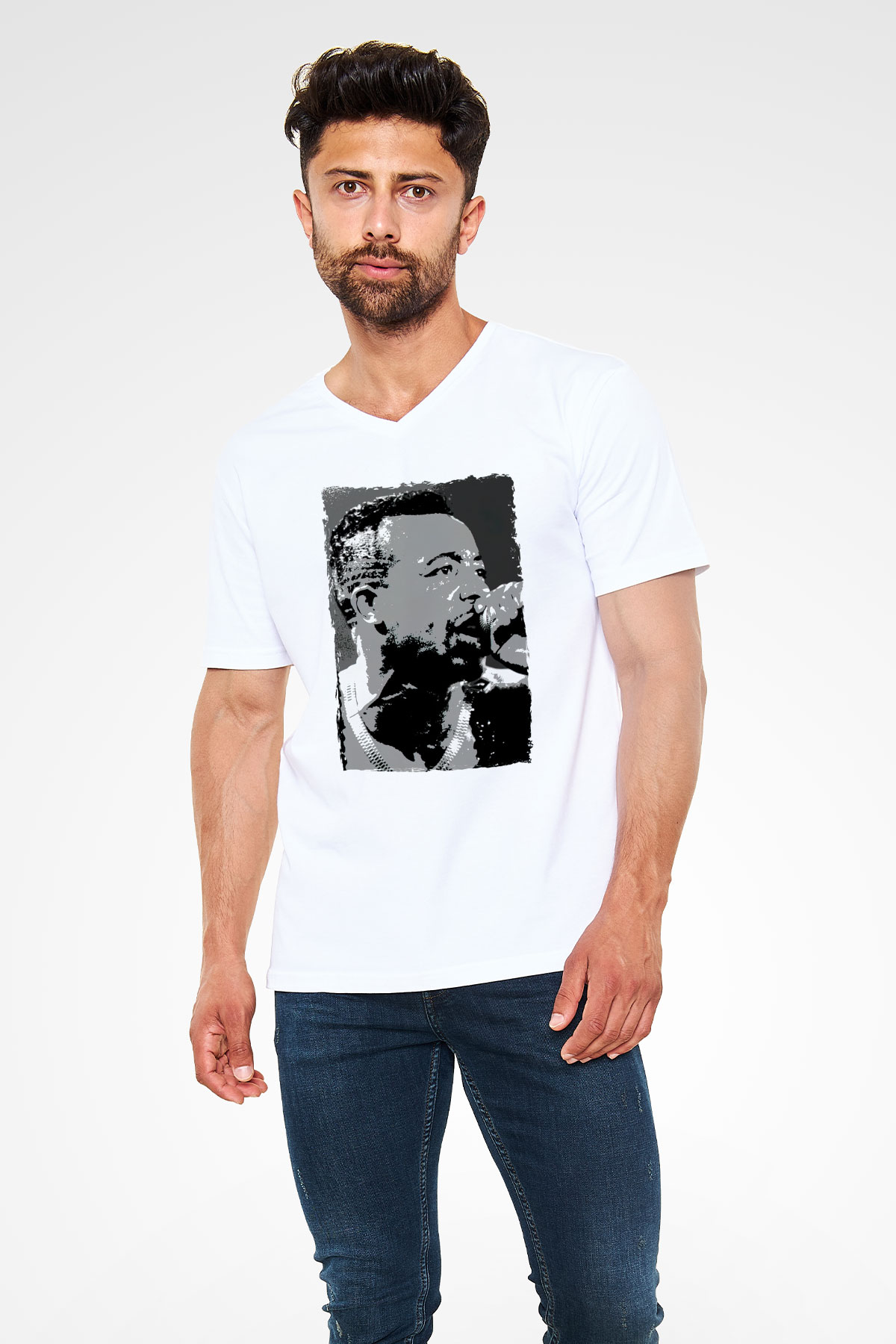 MC Hammer Beyaz Unisex V Yaka Tişört