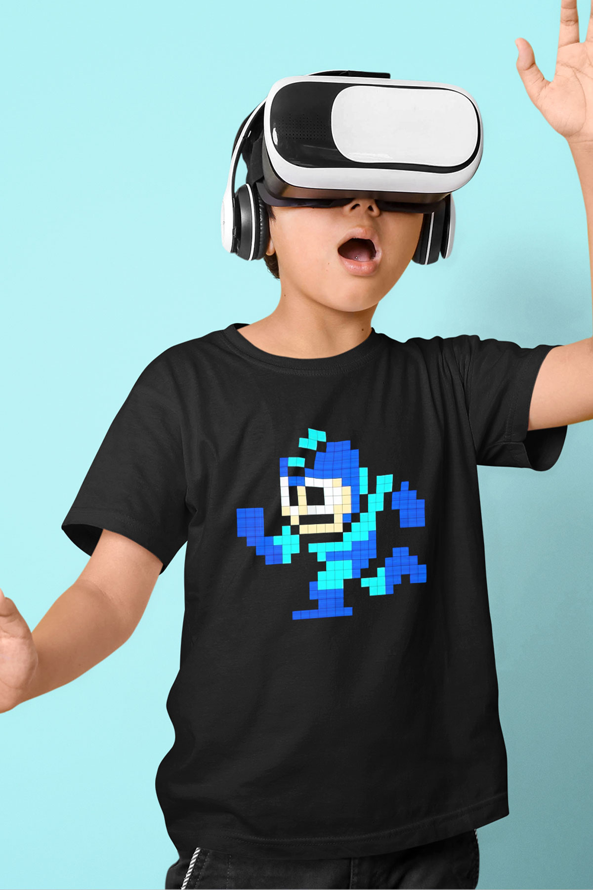 Mega Man Baskılı Siyah Unisex Çocuk Tişört