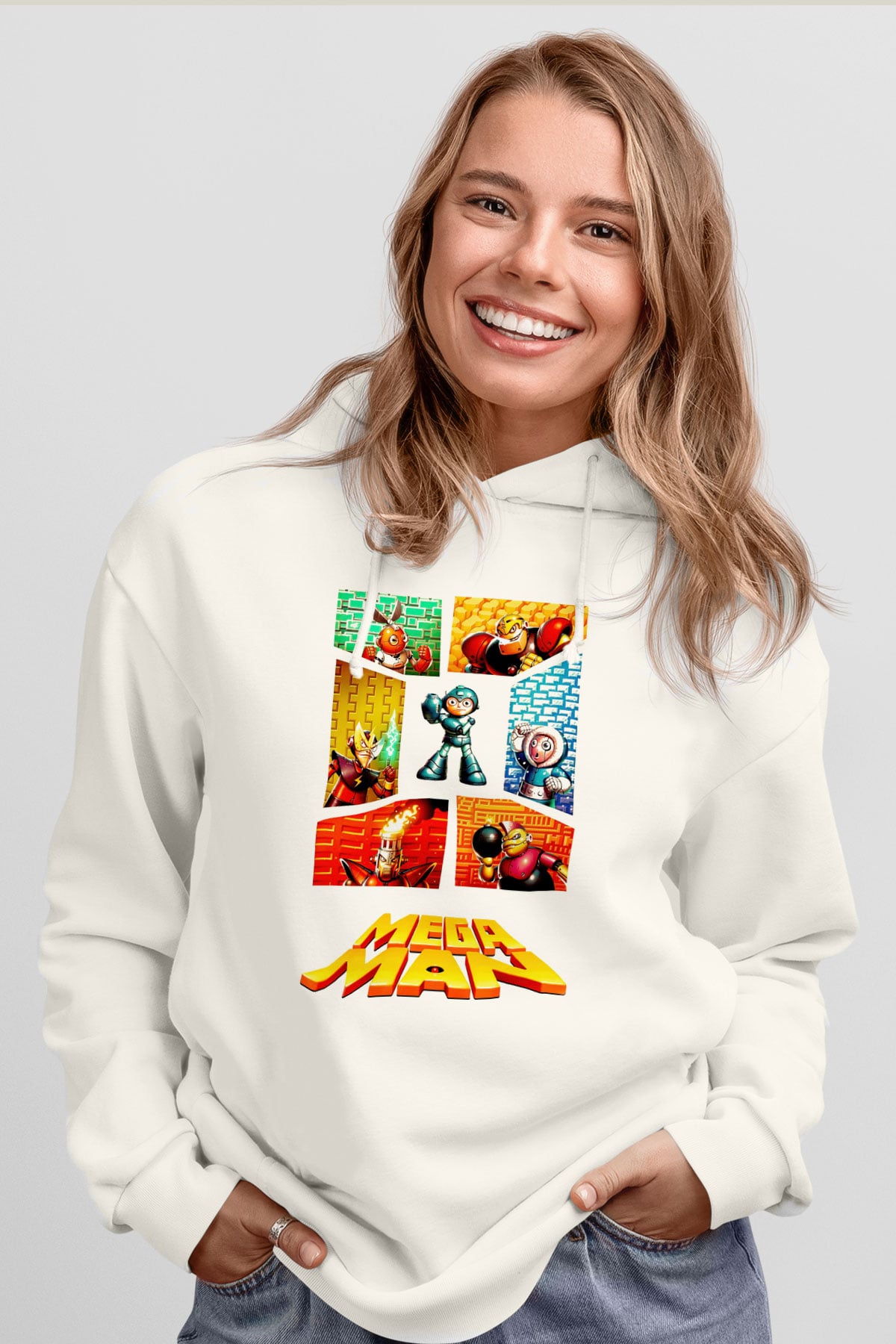 Mega Man Beyaz Unisex Hoodie