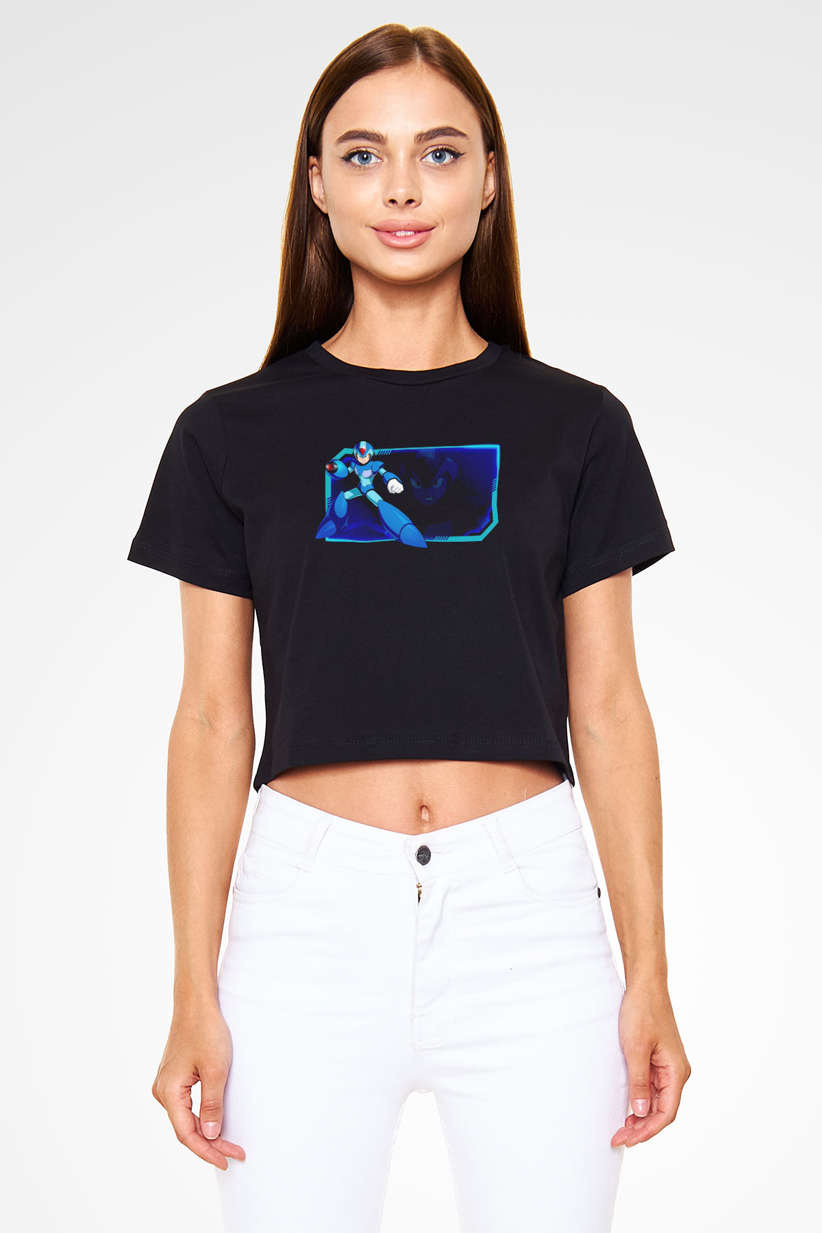 Mega Man Siyah   Crop Top Tişört