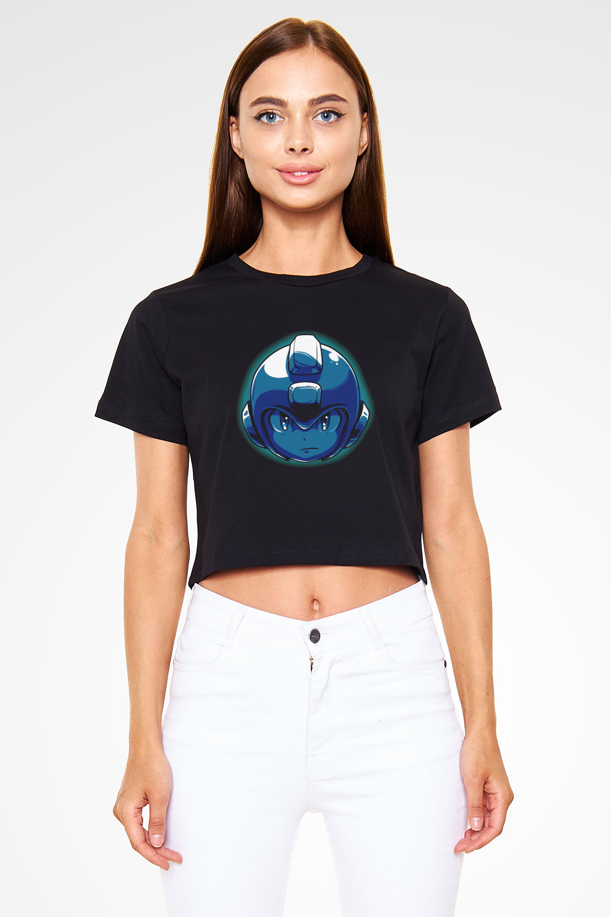 Mega Man Siyah   Crop Top Tişört