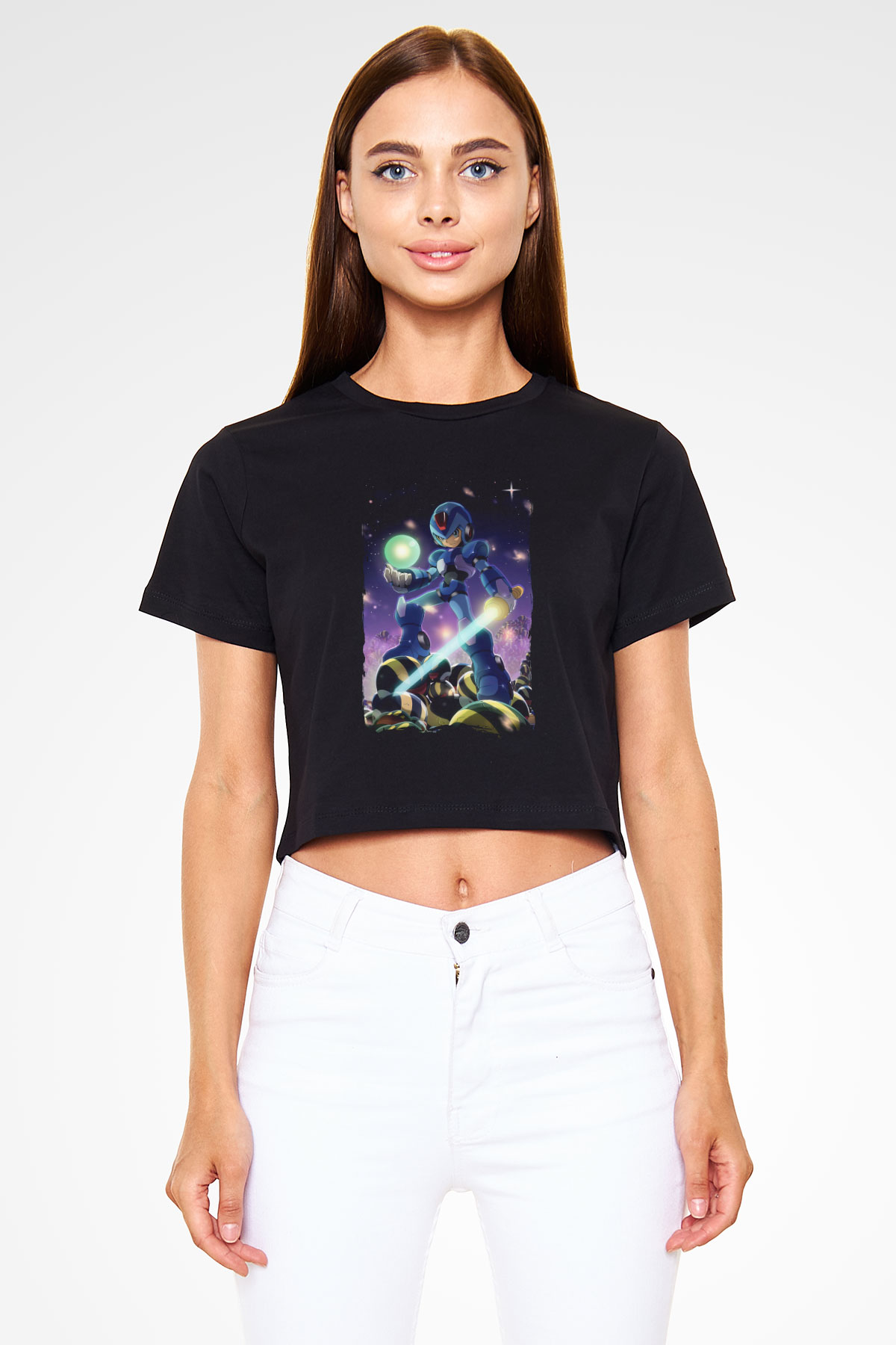 Mega Man Siyah  Crop Top Tişört