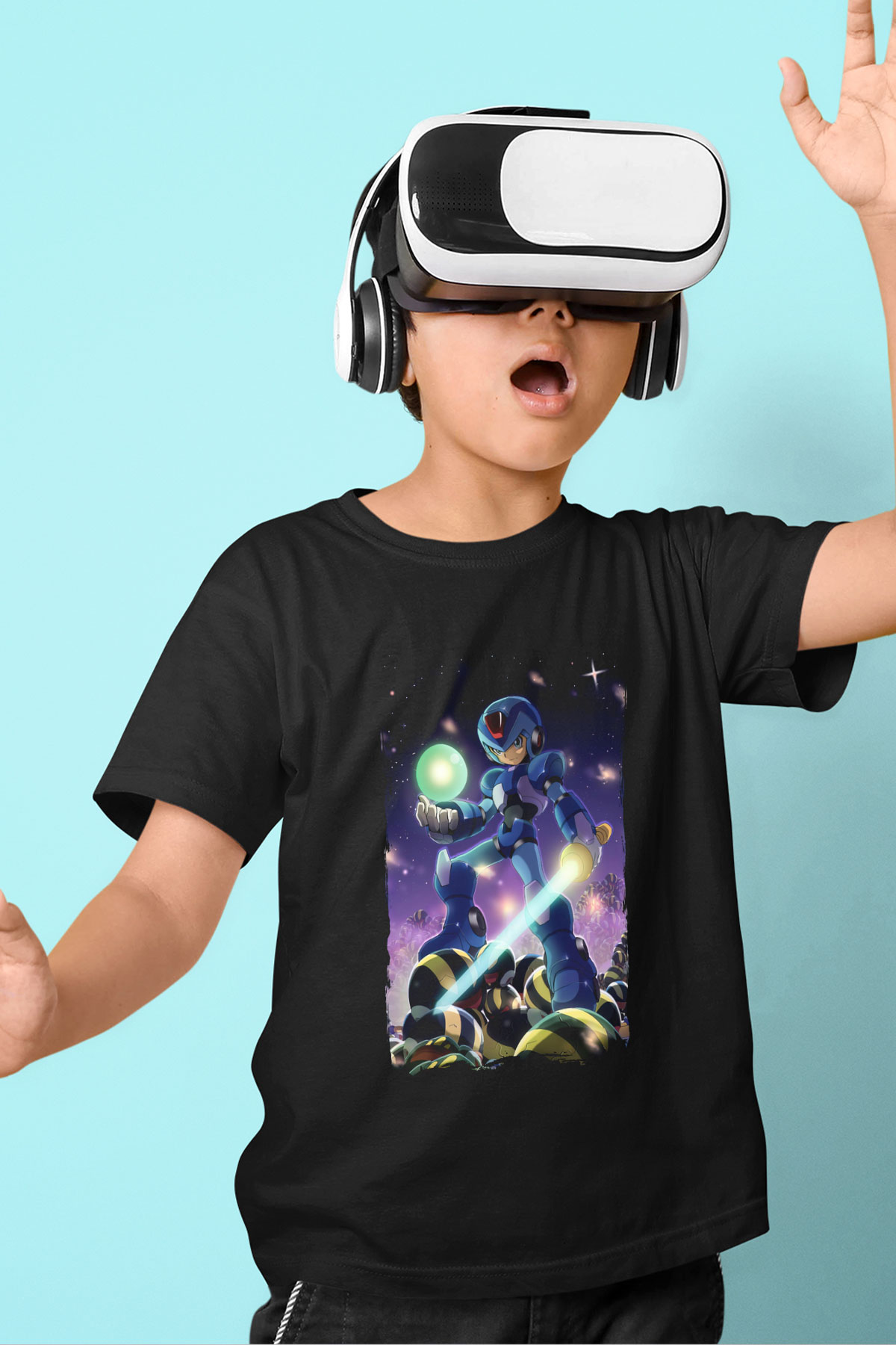 Mega Man Siyah Unisex Çocuk Tişört
