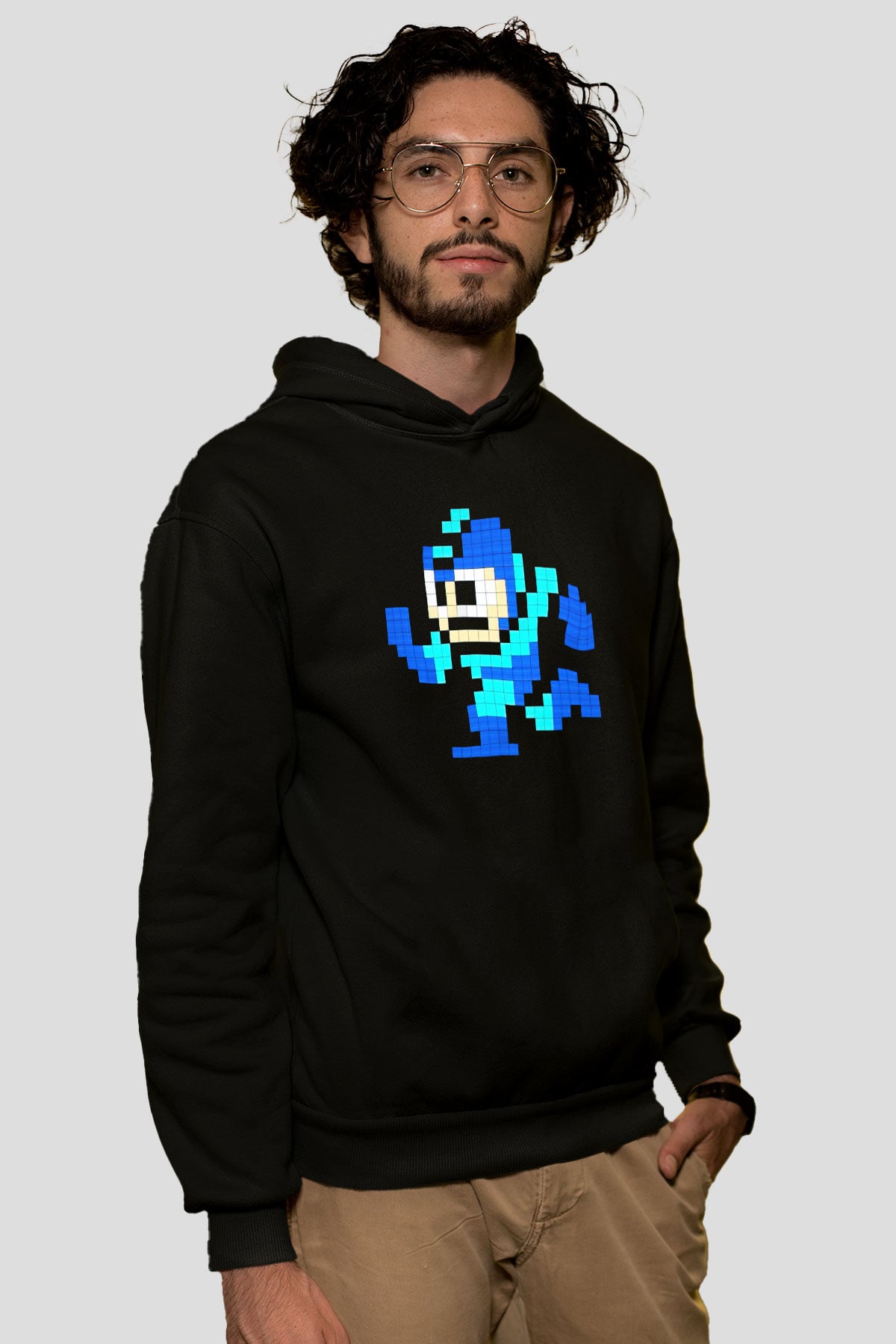 Mega Man Siyah Unisex Kapüşonlu Sweatshirt