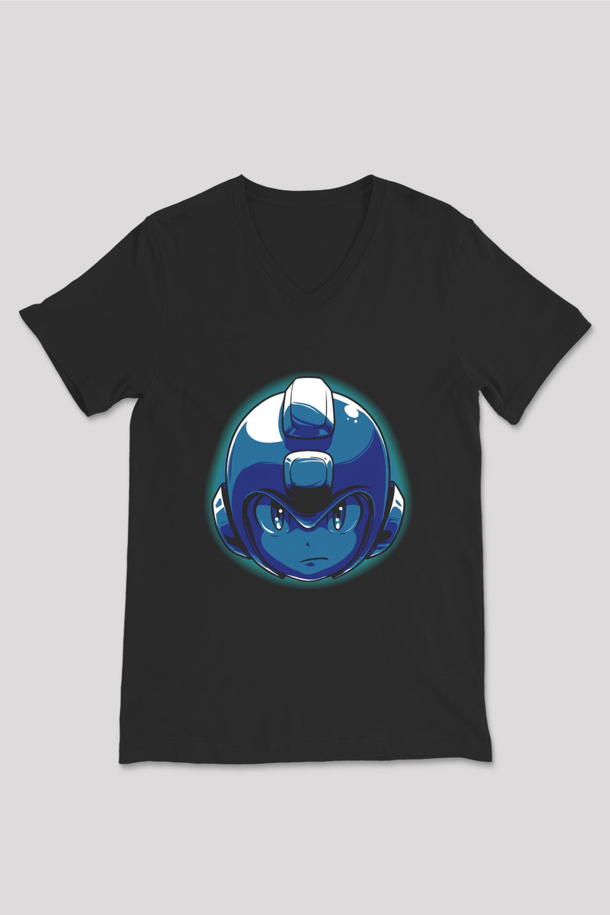 Mega Man Siyah Unisex  V Yaka Tişört