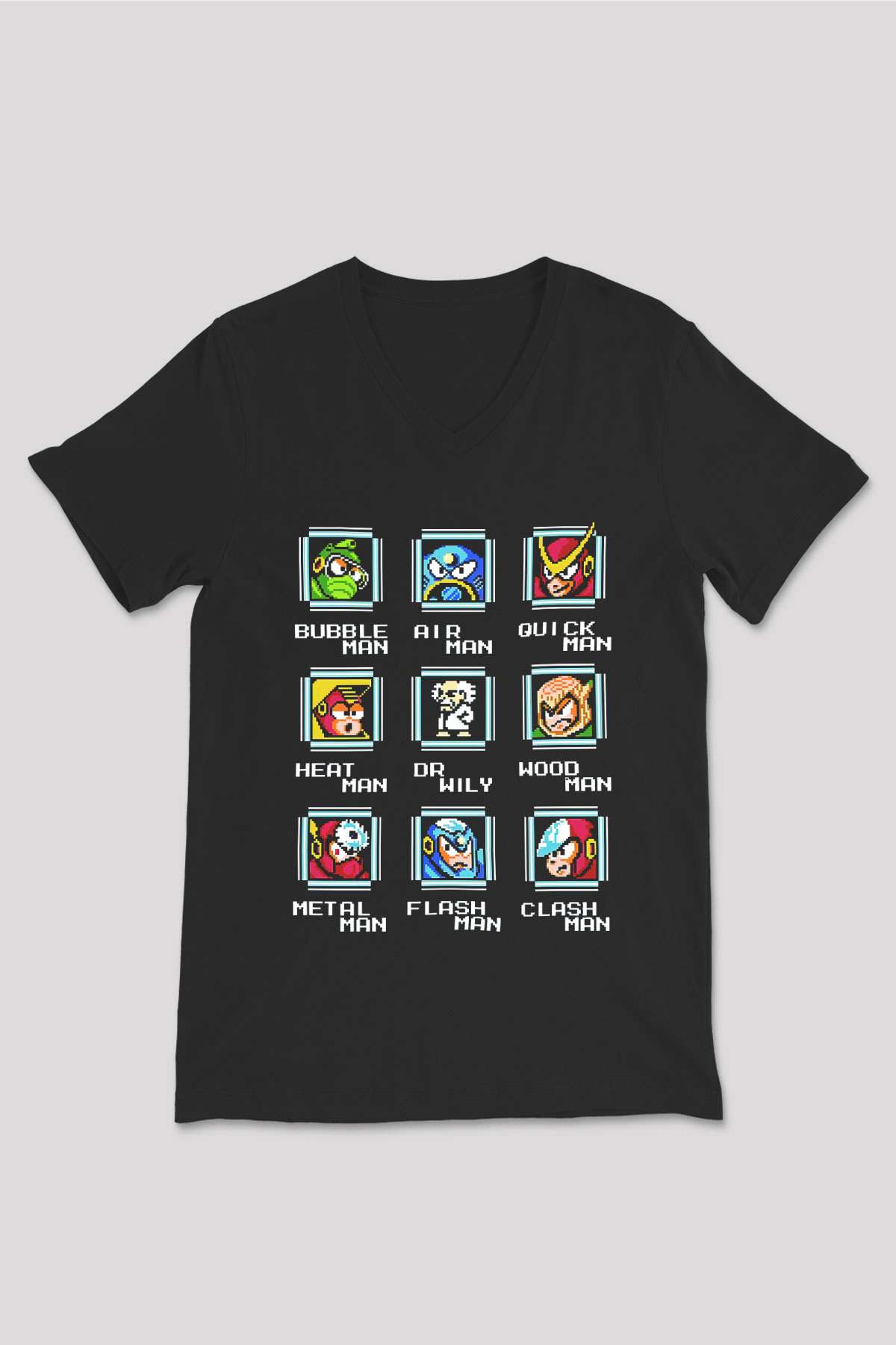 Mega Man Siyah Unisex  V Yaka Tişört
