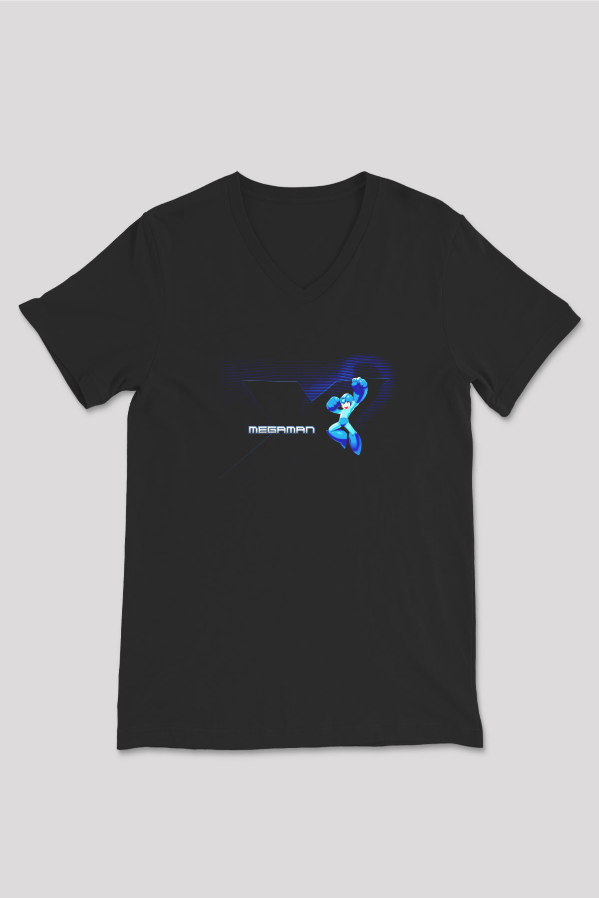 Mega Man Siyah Unisex V Yaka Tişört T-Shirt