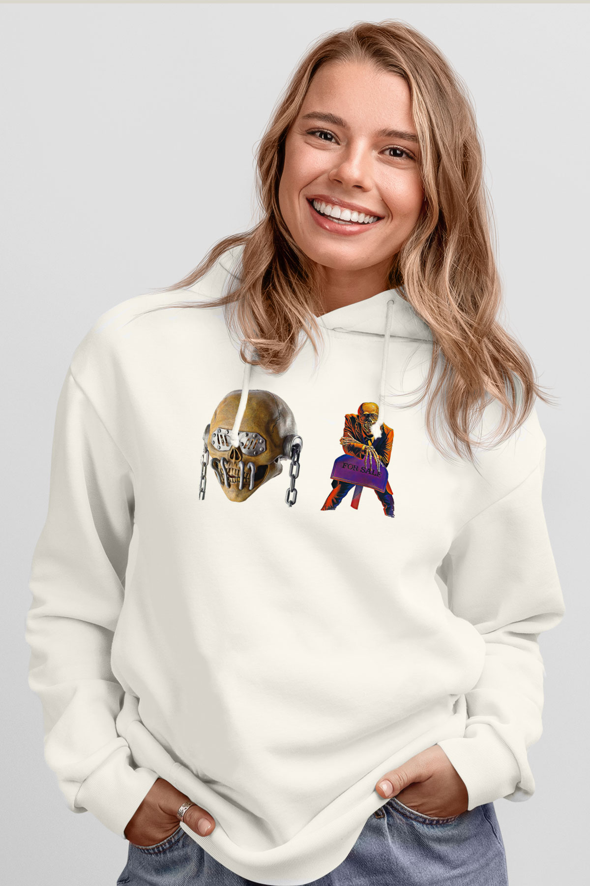 Megadeth Baskılı Beyaz Unisex Kapüşonlu Sweatshirt
