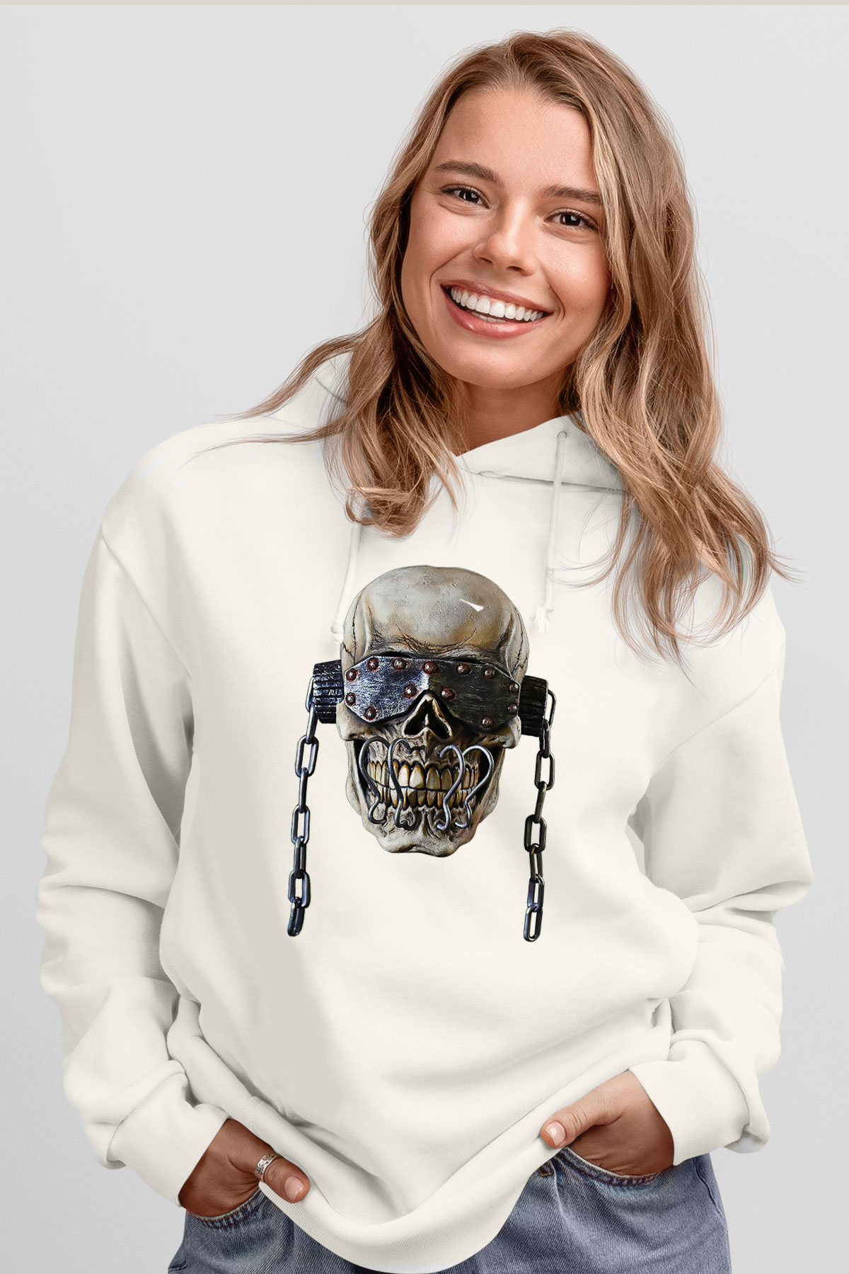 Megadeth Baskılı Beyaz Unisex Kapüşonlu Sweatshirt