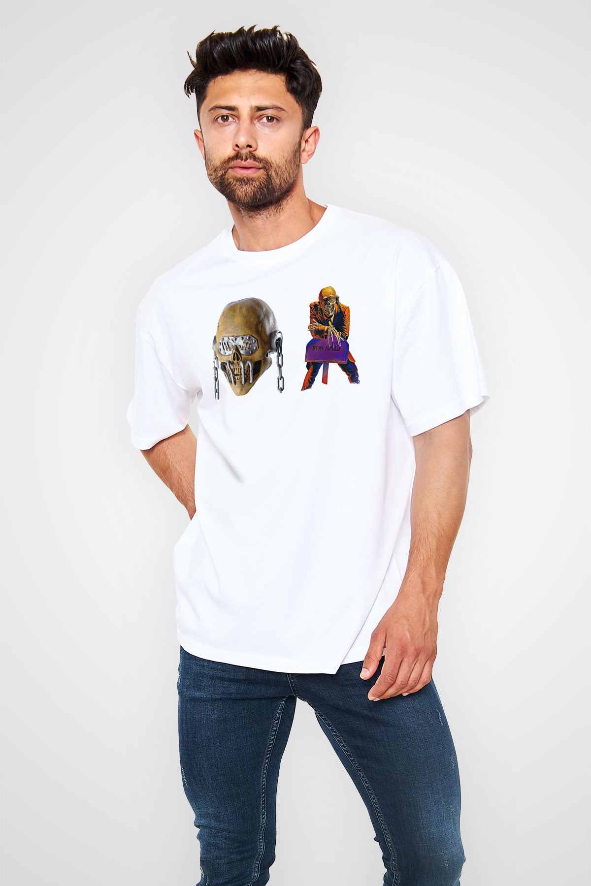 Megadeth Baskılı Beyaz Unisex Oversize Tişört - Tshirt