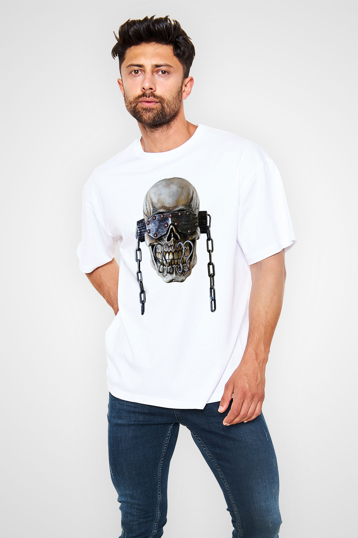 Megadeth Baskılı Beyaz Unisex Oversize Tişört - Tshirt