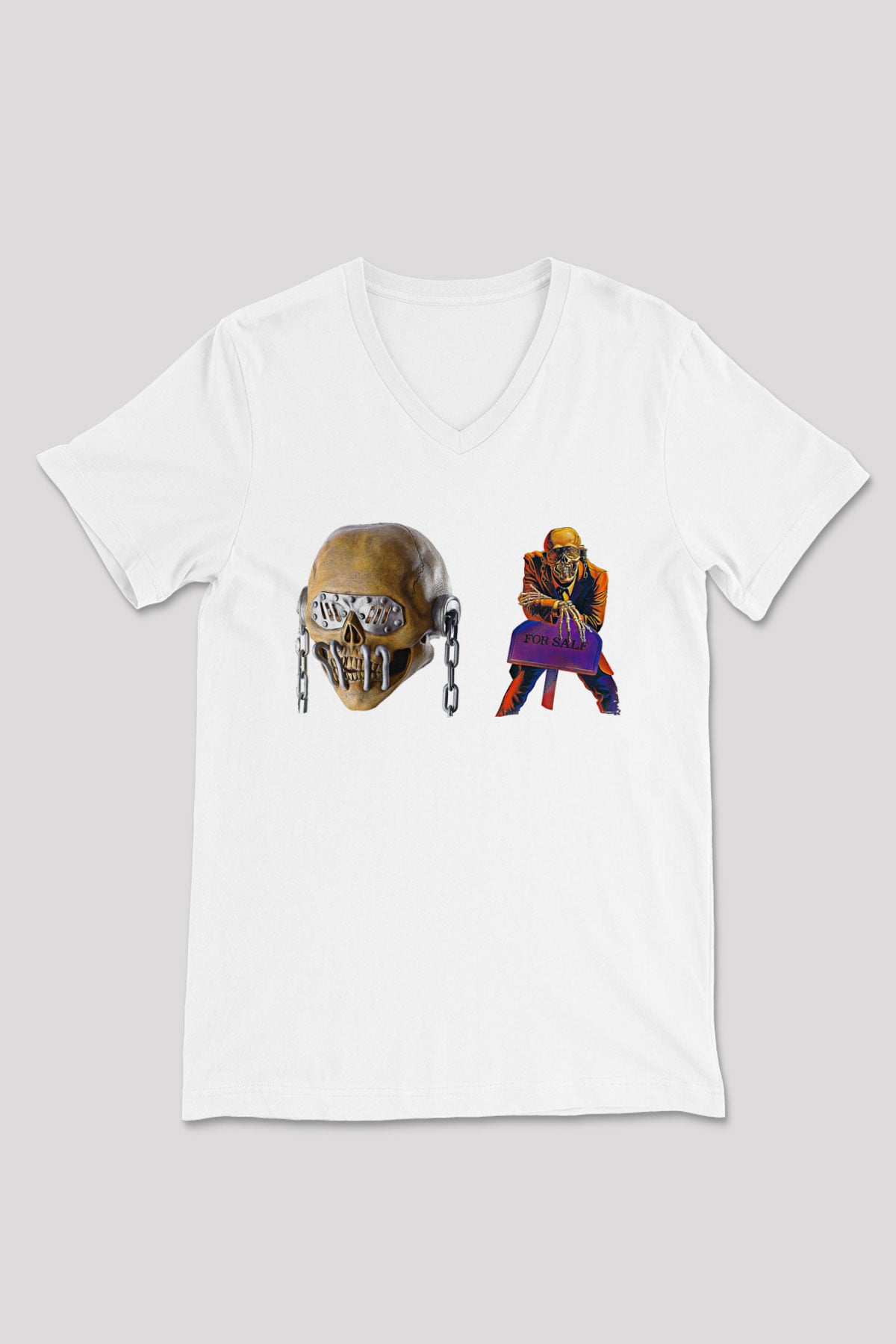 Megadeth Baskılı Beyaz Unisex V Yaka Tişört - Tshirt