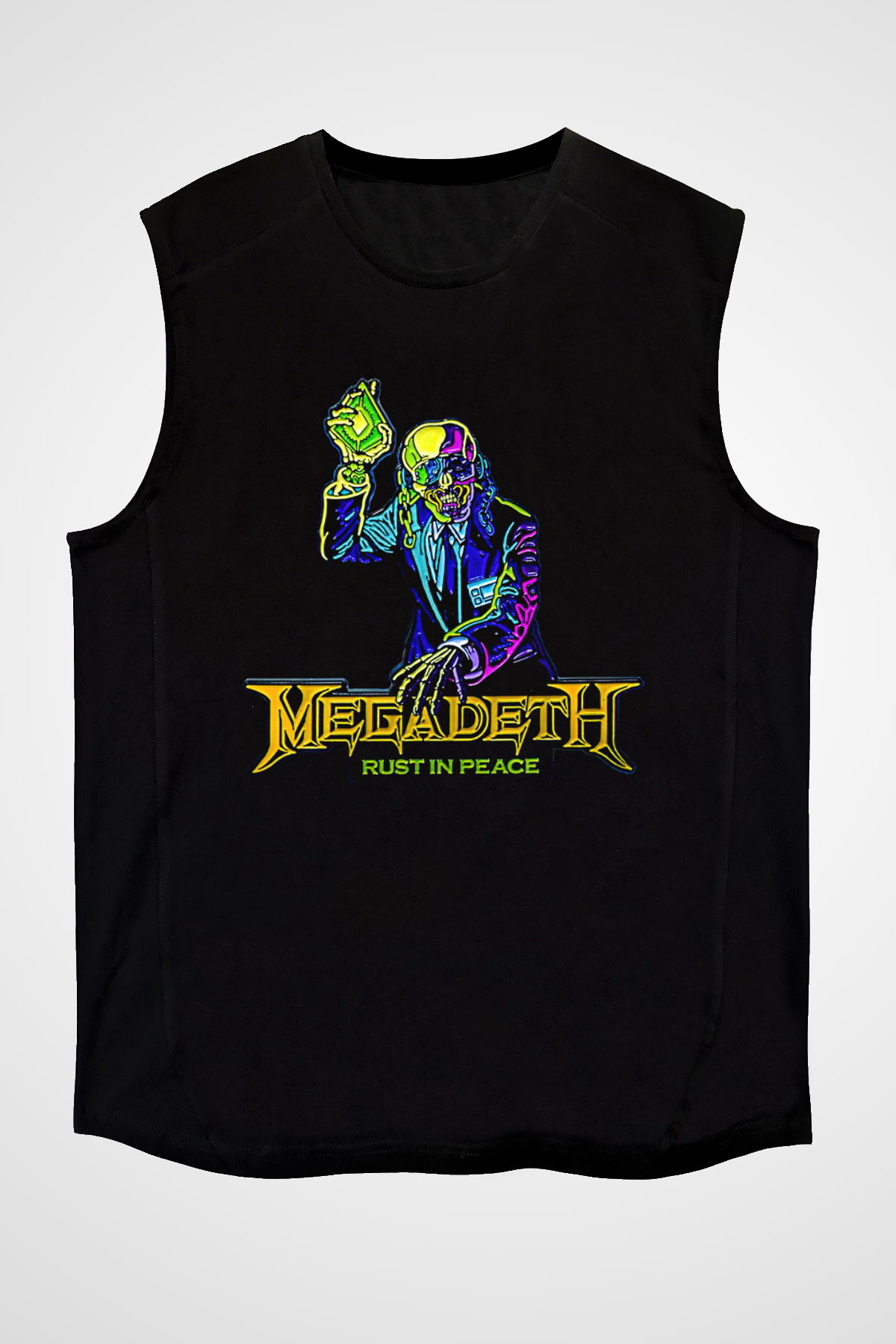 Megadeth Baskılı Unisex Siyah Kolsuz Tişört - Tshirt