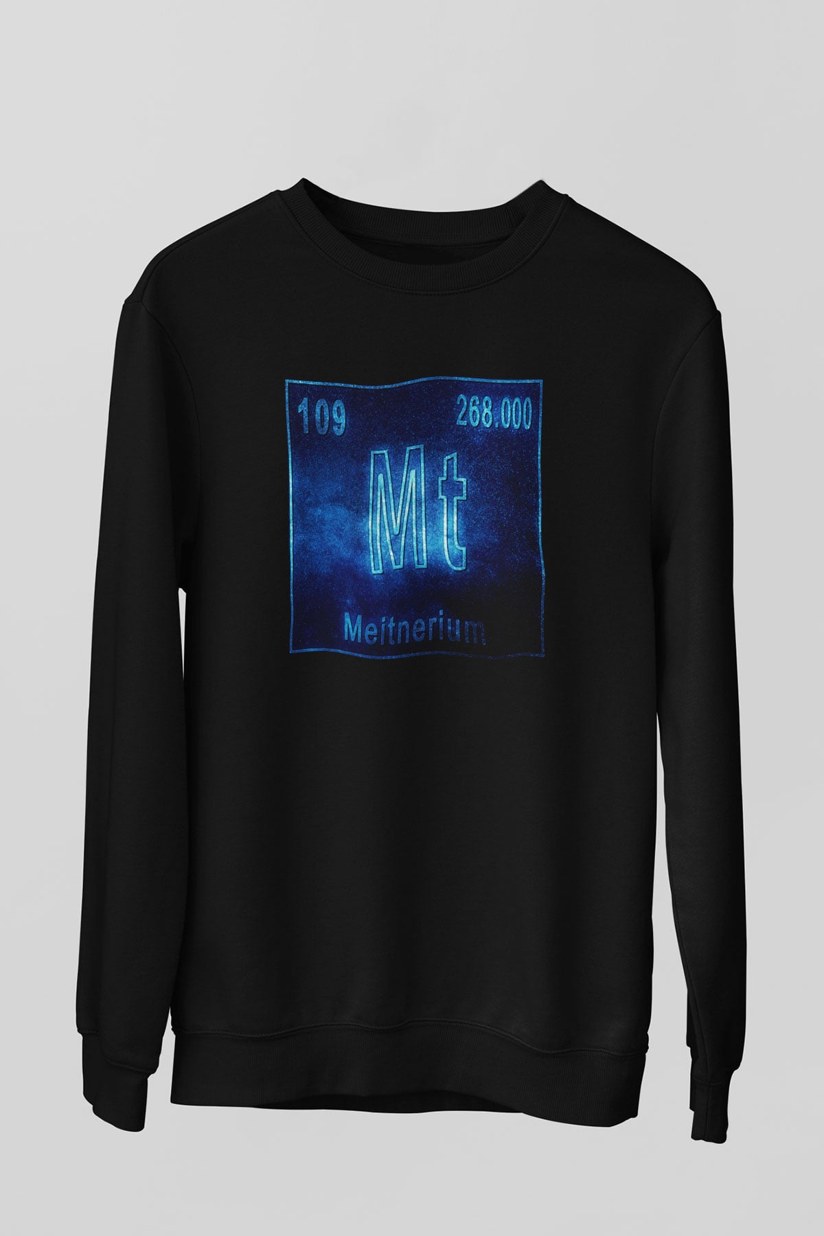 Meitneriyum Elementi Atom Numarası Baskılı Unisex Siyah Sweatshirt