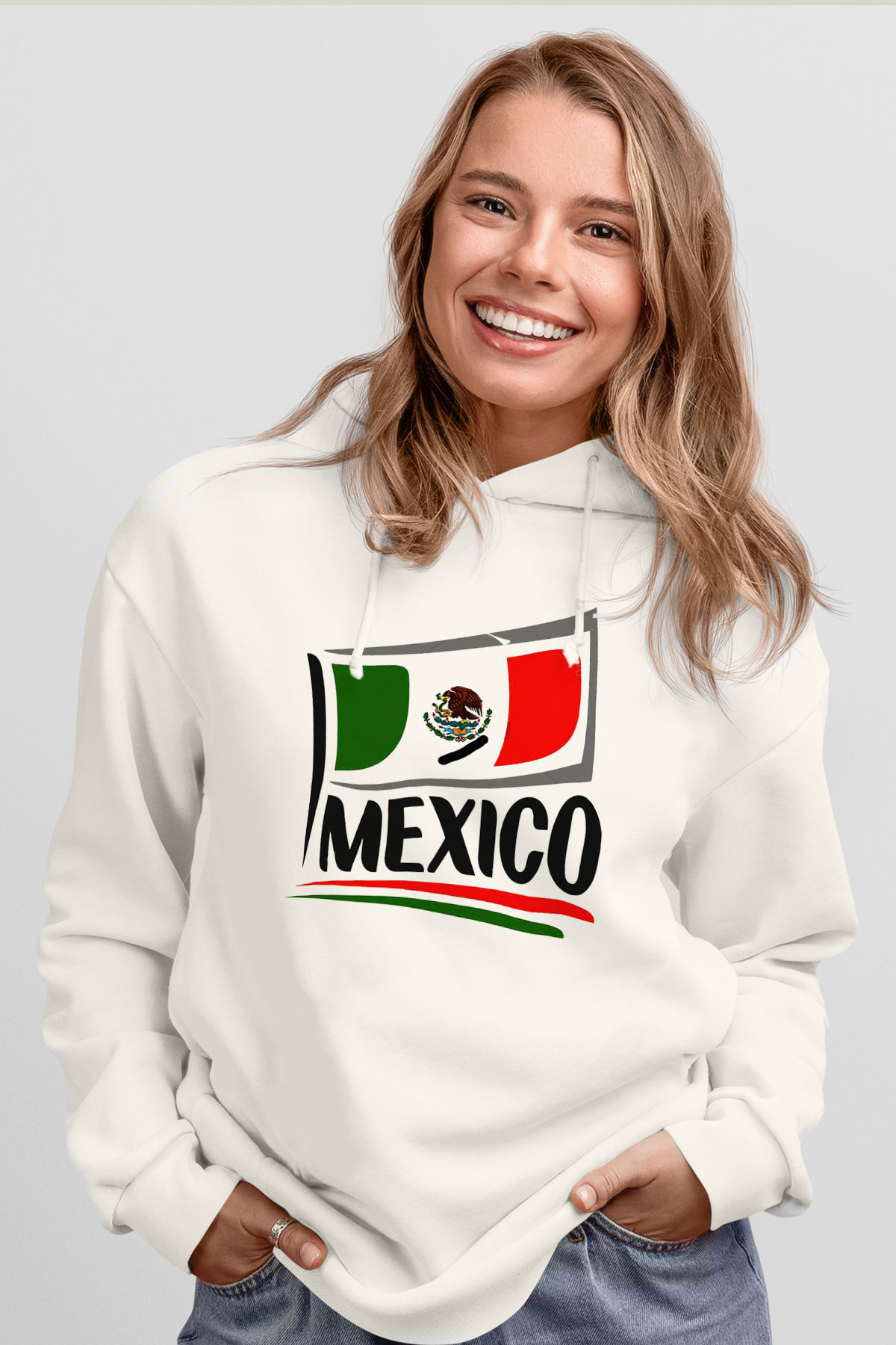 Meksika Beyaz Unisex Kapşonlu Sweatshirt