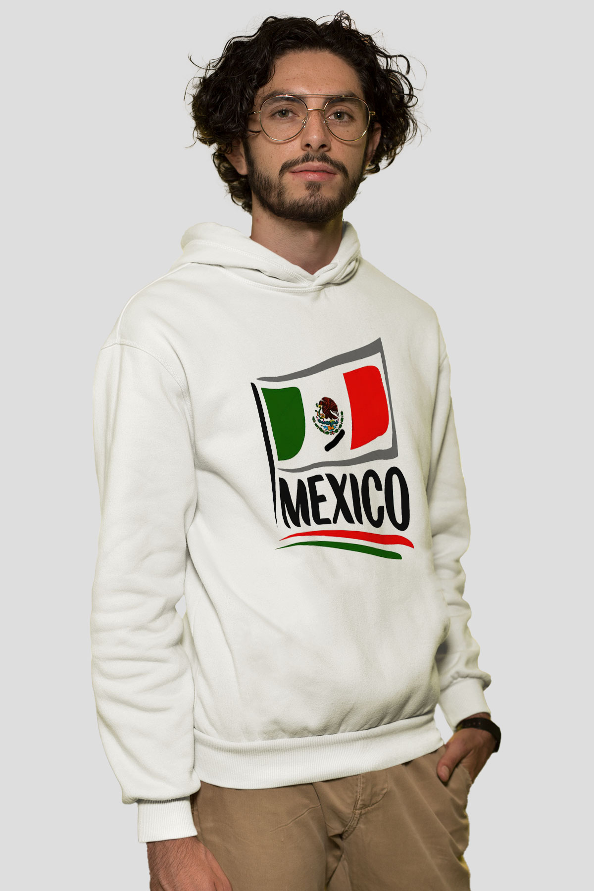 Meksika Beyaz Unisex Kapşonlu Sweatshirt