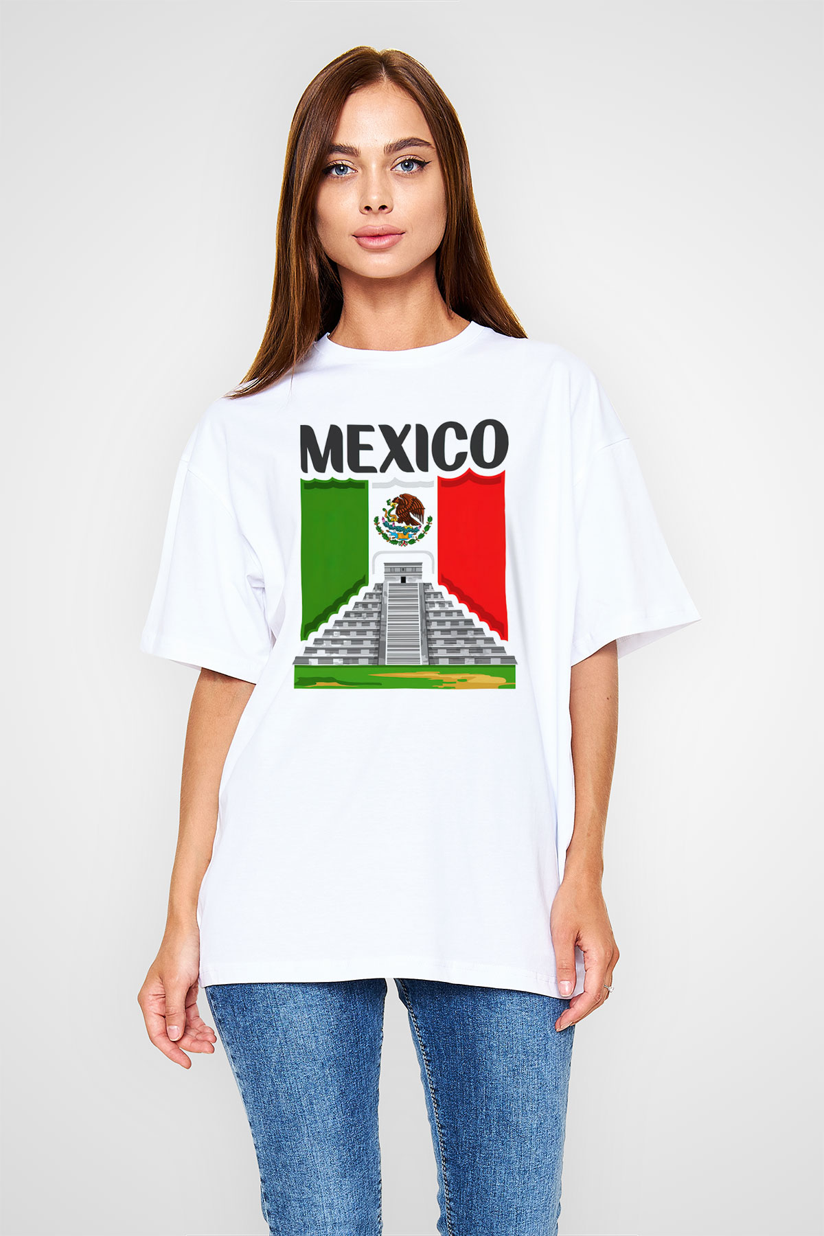 Meksika Beyaz Unisex Oversize Tişört T-Shirt