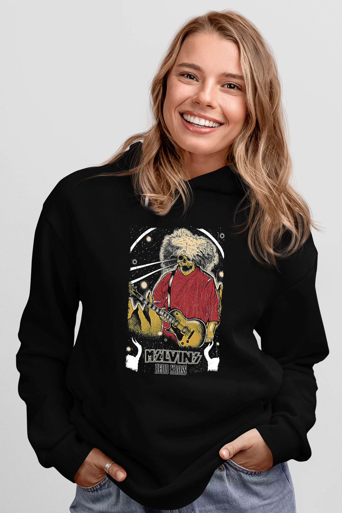 Melvins Baskılı Unisex Siyah Kapüşonlu Sweatshirt