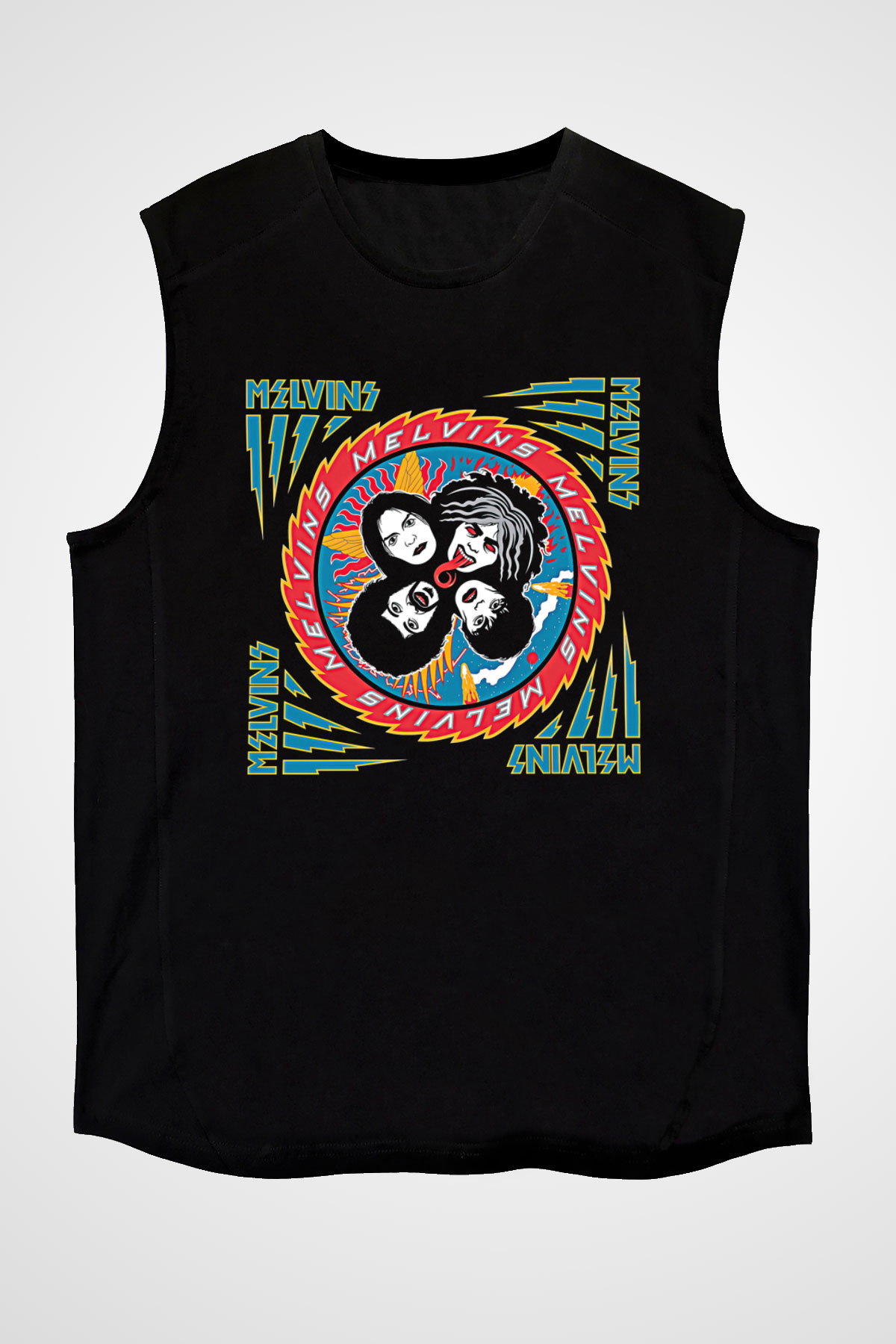 Melvins Baskılı Unisex Siyah Kolsuz Tişört - Tshirt
