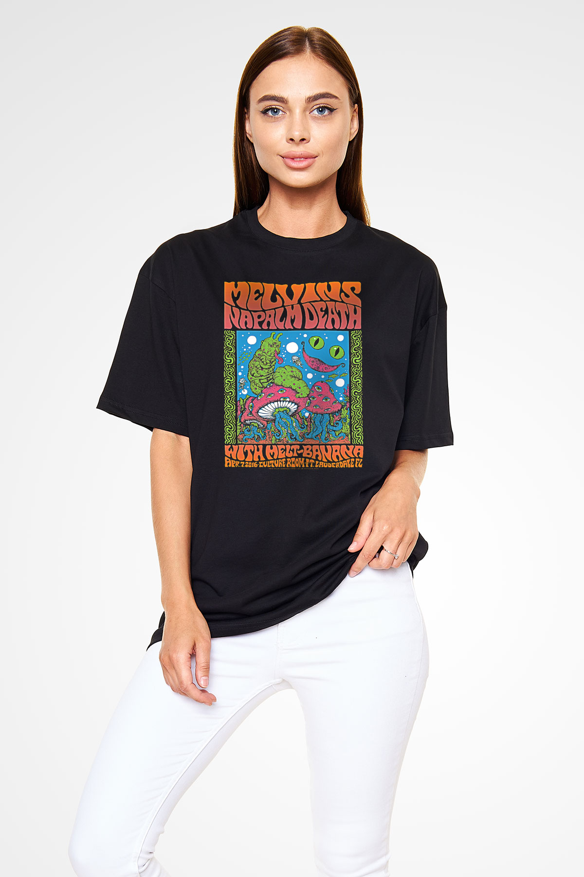 Melvins Baskılı Unisex Siyah Oversize Tişört - Tshirt