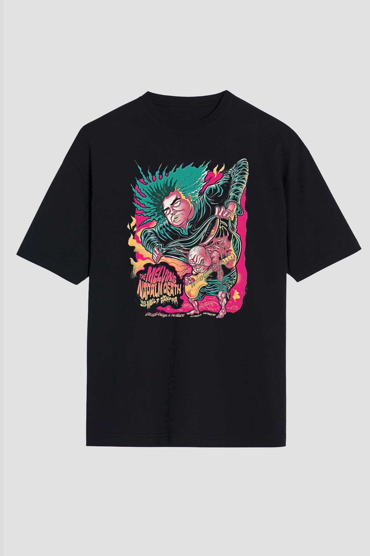 Melvins Baskılı Unisex Siyah Oversize Tişört - Tshirt