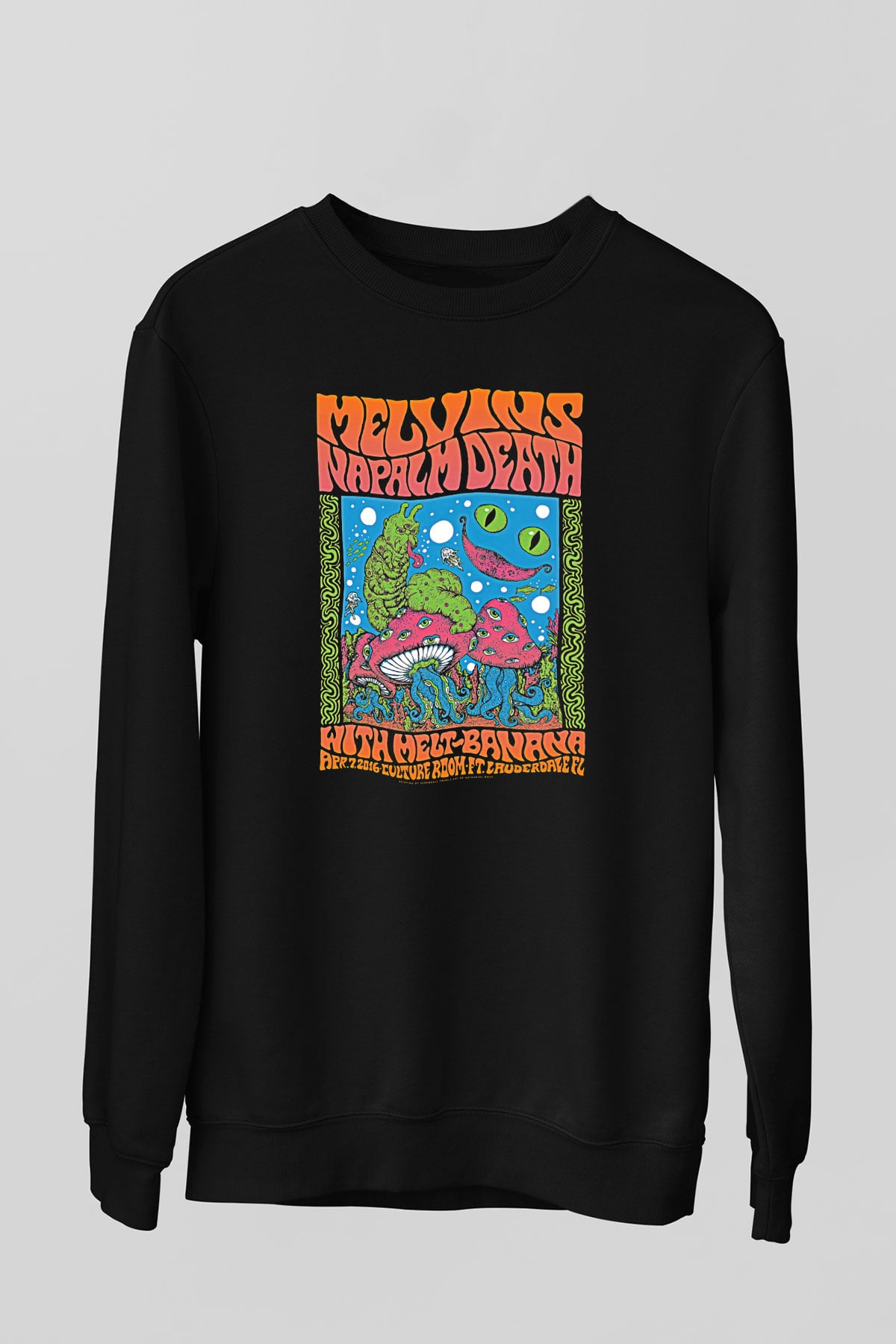 Melvins Baskılı Unisex Siyah Sweatshirt