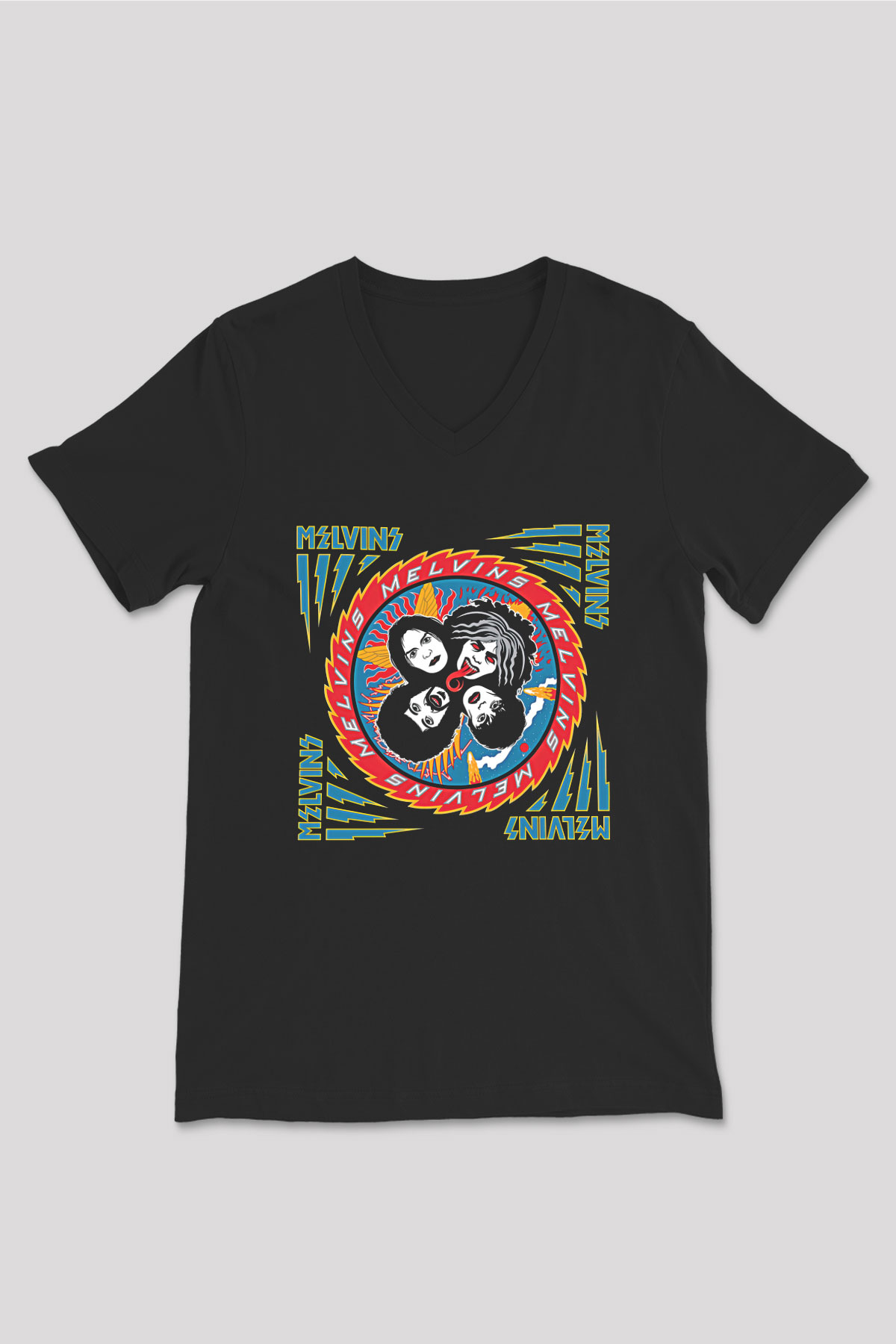 Melvins Baskılı Unisex Siyah V Yaka Tişört - Tshirt