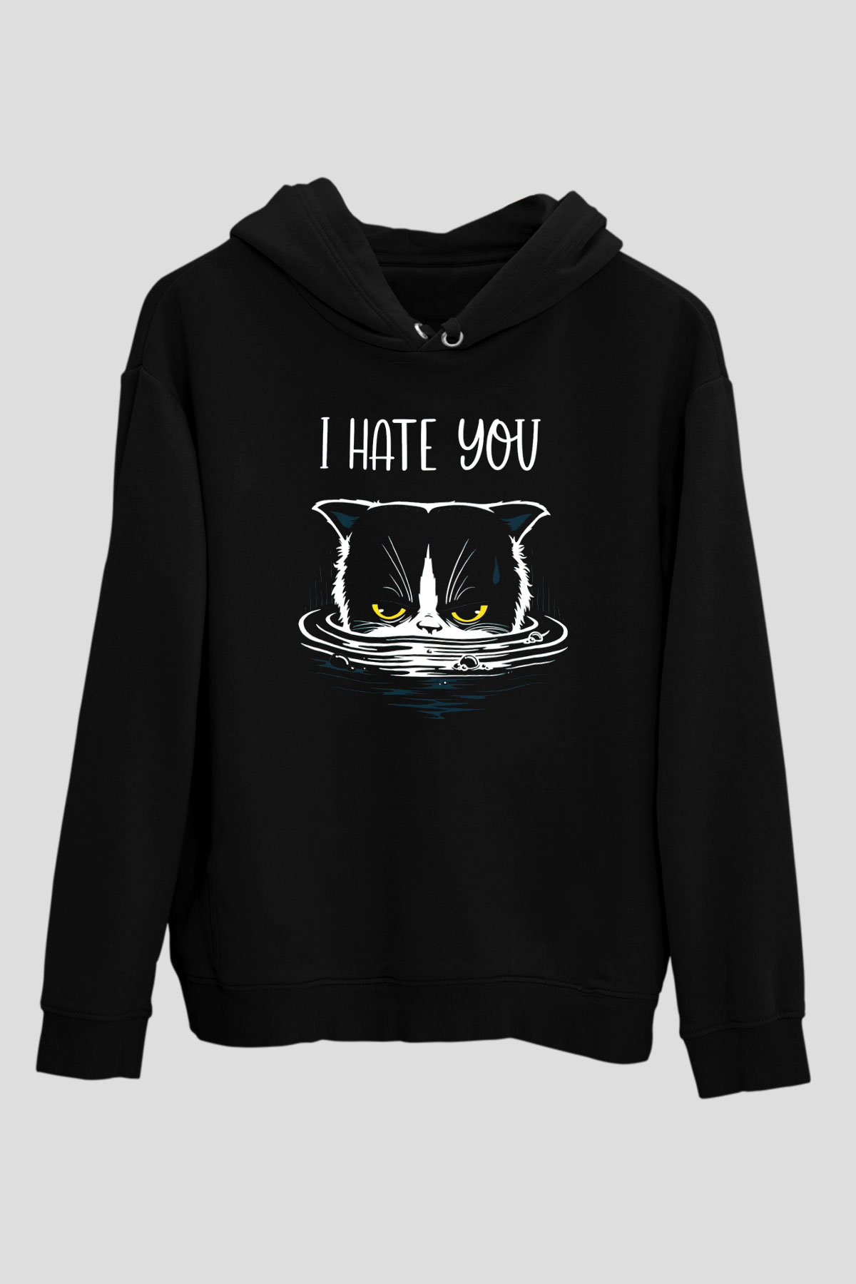Memnuniyetsiz Kedi Siyah  Unisex Hoodie