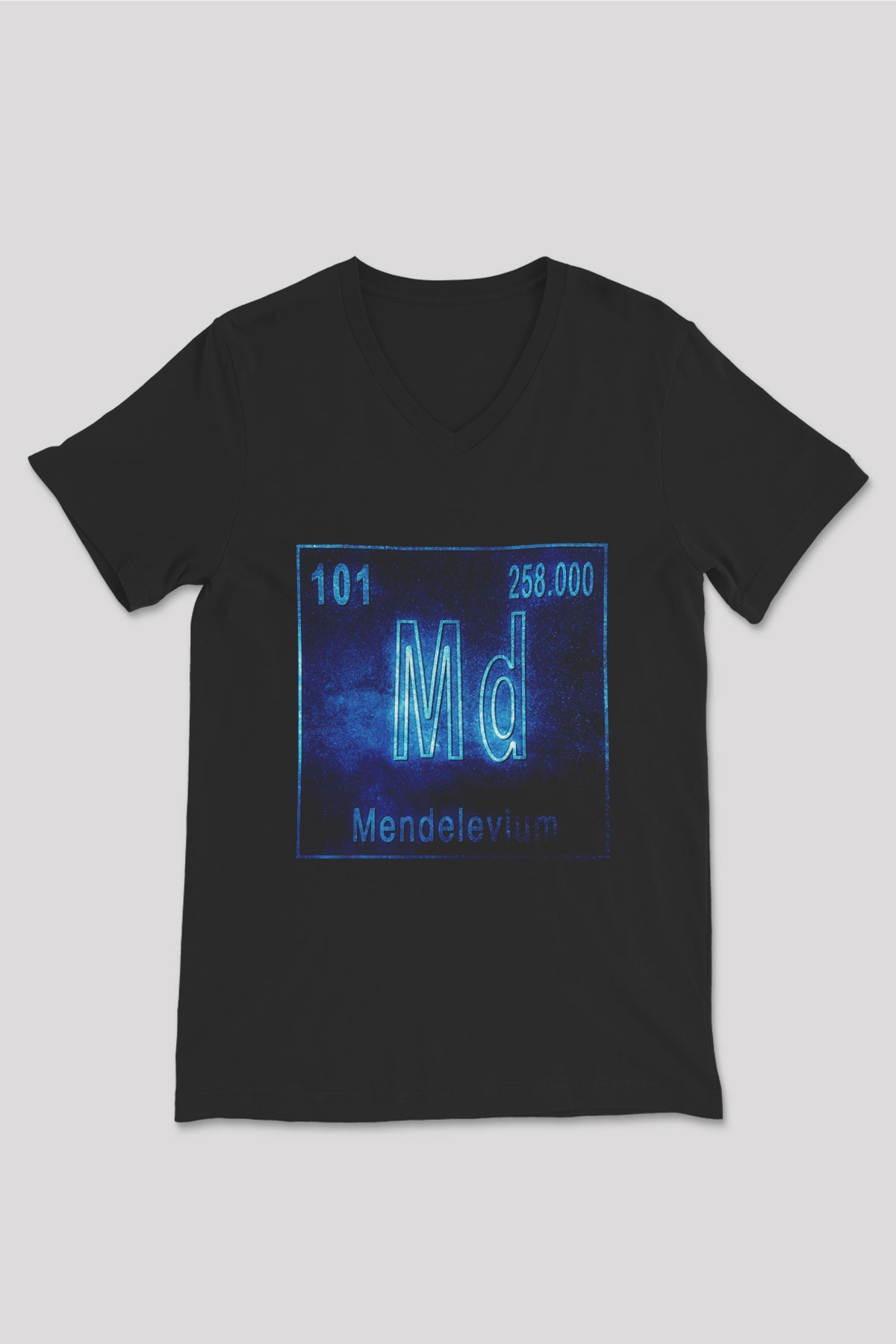 Mendelevyum Atom Numarası Baskılı Unisex Siyah V Yaka Tişört