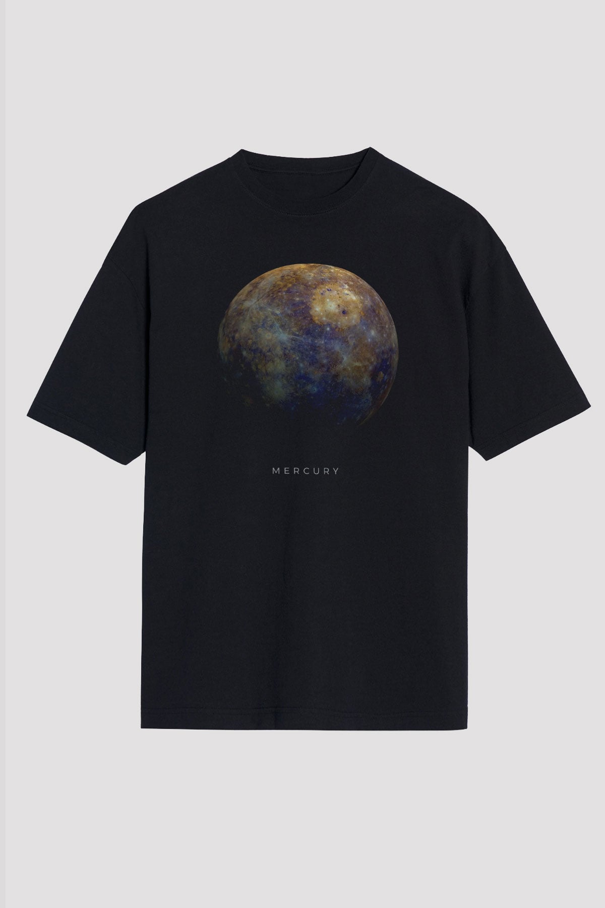 Merkür Gezegen Baskılı Unisex Oversize Tişört - Tshirt