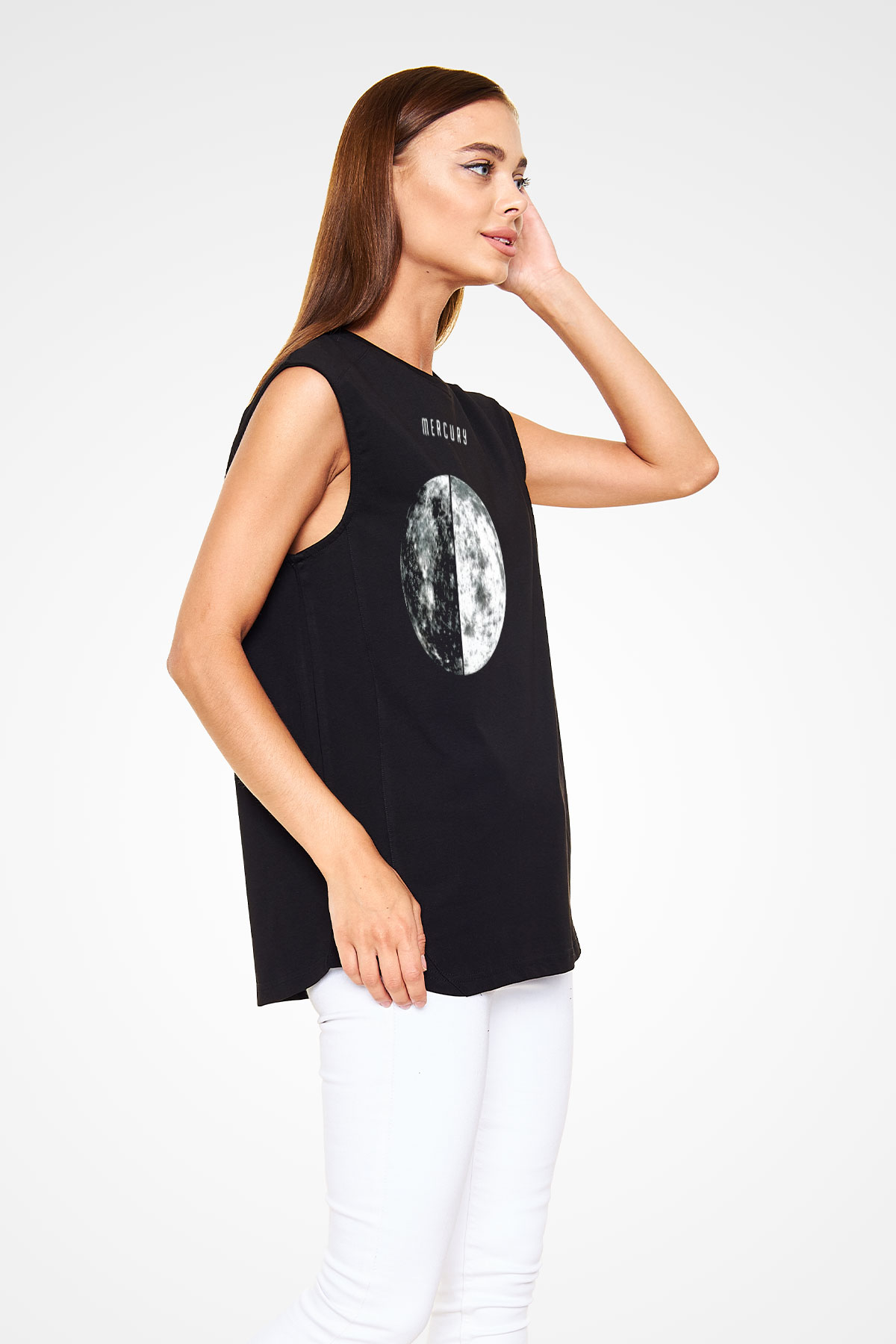 Merkür Siyah Unisex Kolsuz Tişört