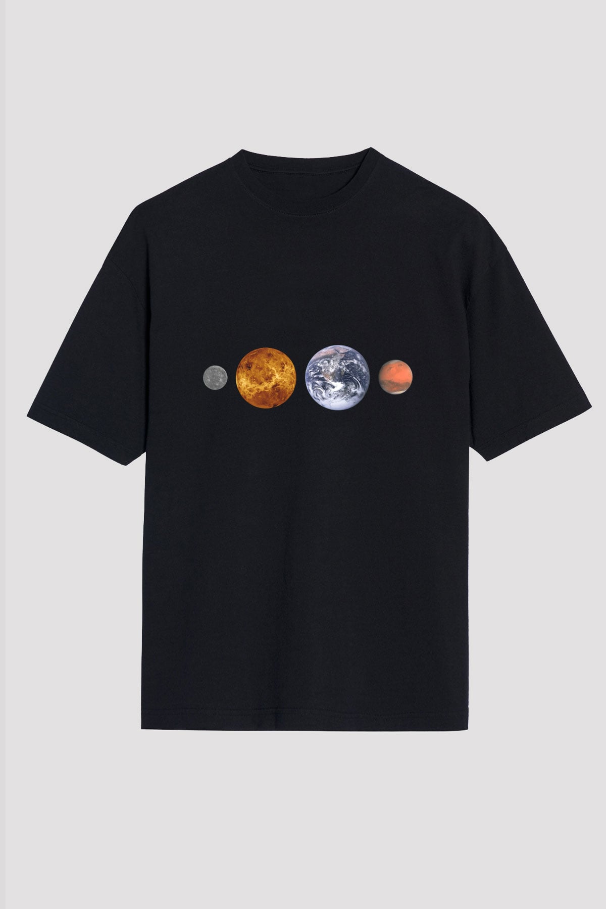 Merkür Siyah Unisex Oversize Tişört T-Shirt