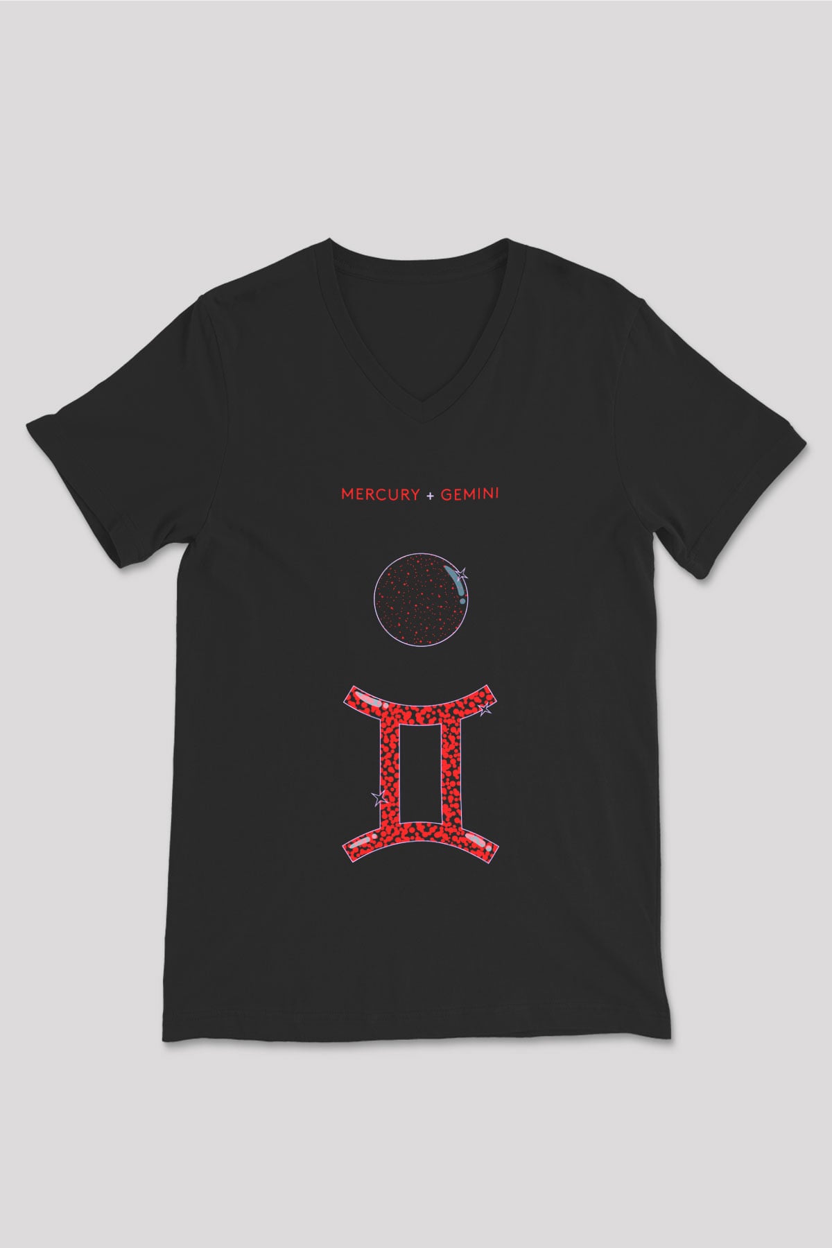 Merkür Siyah Unisex V Yaka Tişört T-Shirt