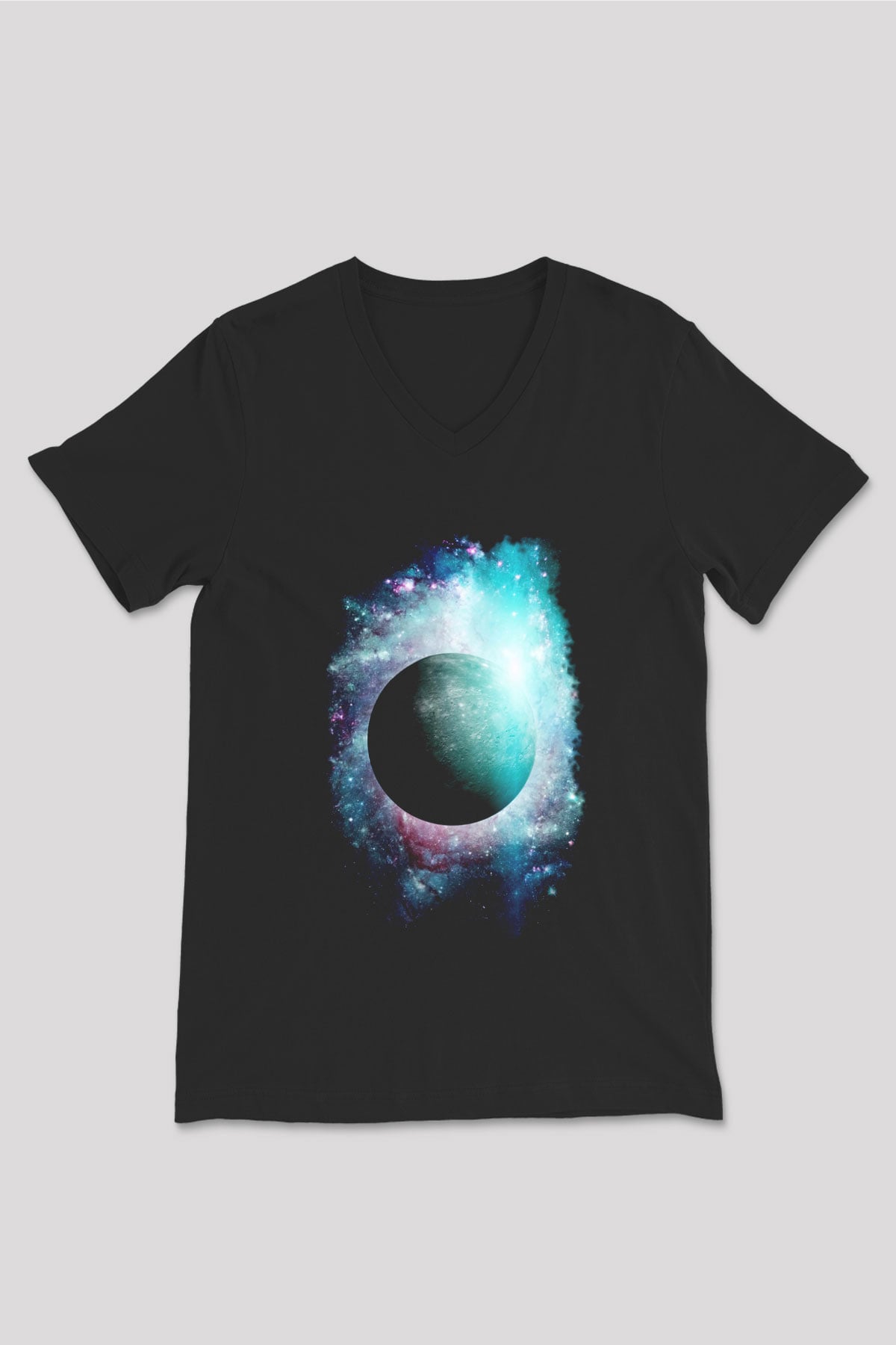 Merkür Siyah Unisex V Yaka Tişört T-Shirt