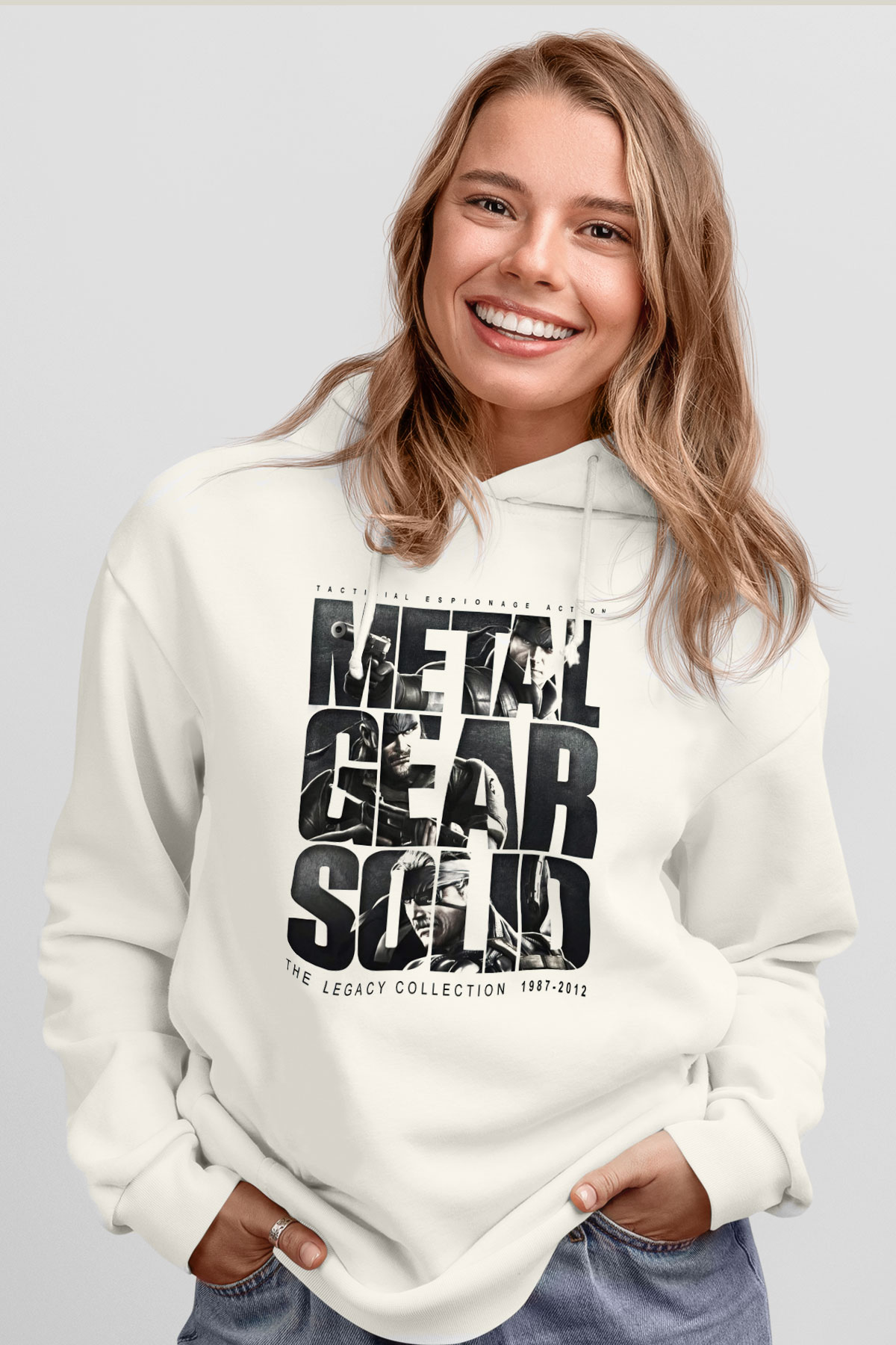 Metal Gear Solid Beyaz Unisex Kapşonlu Sweatshirt
