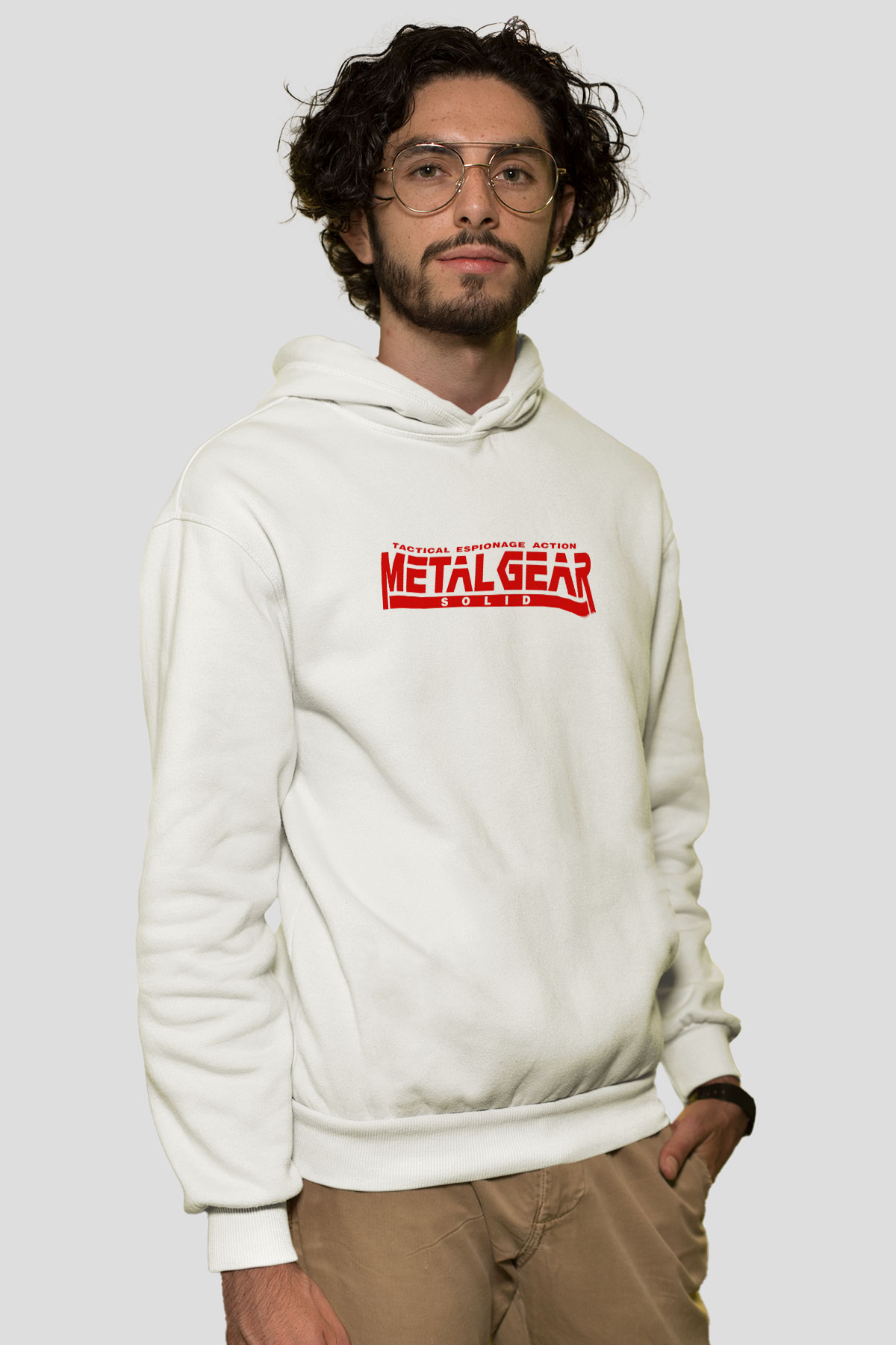 Metal Gear Solid Beyaz Unisex Kapşonlu Sweatshirt