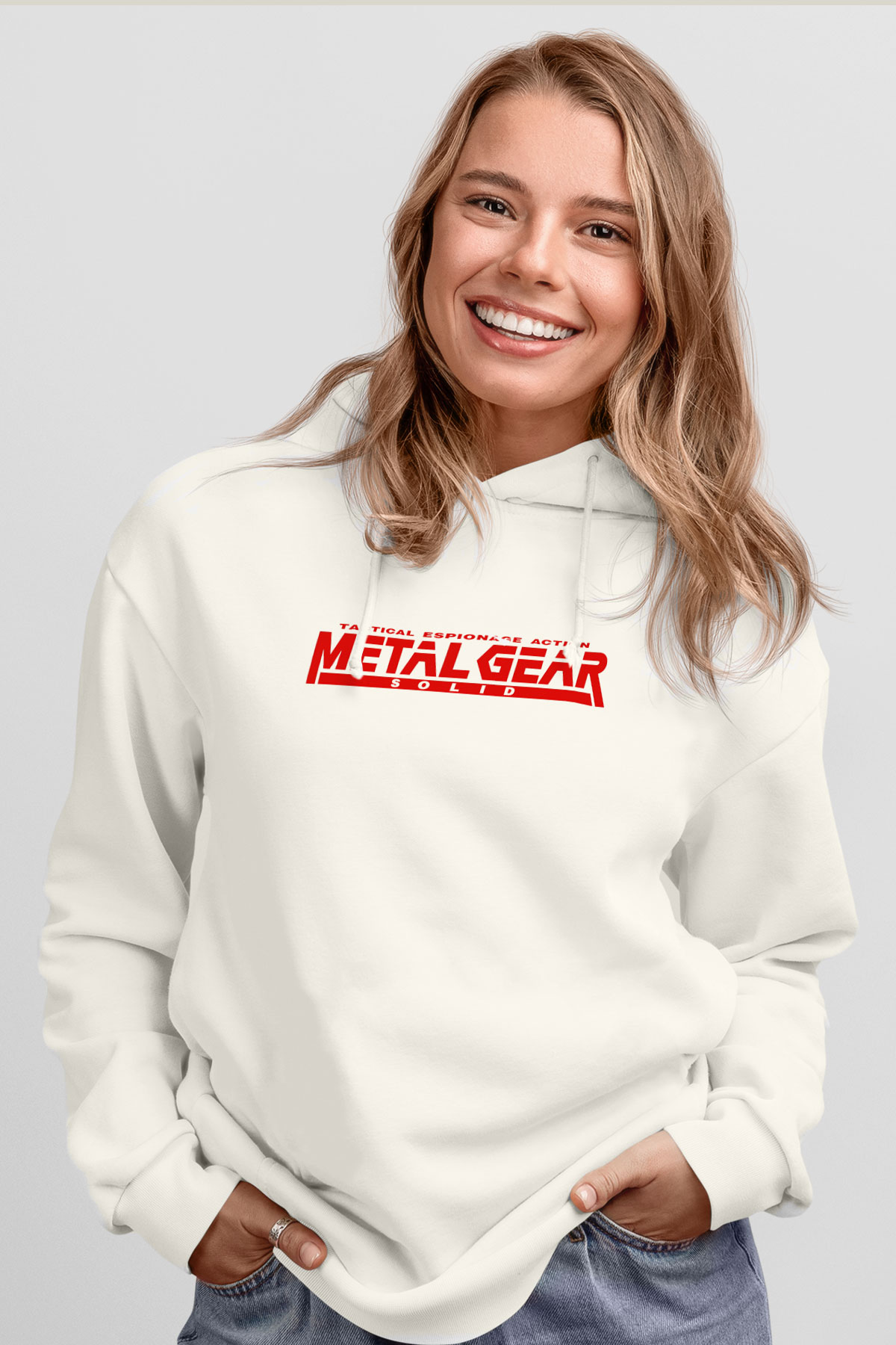 Metal Gear Solid Beyaz Unisex Kapşonlu Sweatshirt