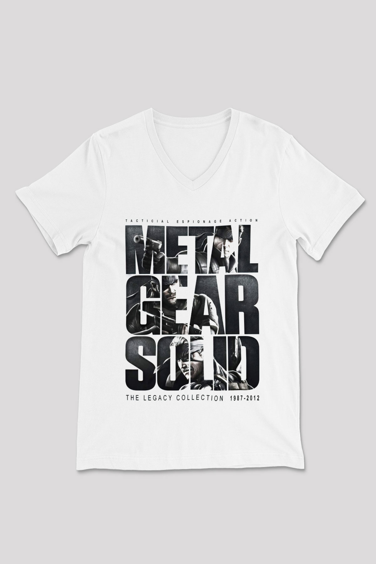 Metal Gear Solid Beyaz Unisex V Yaka Tişört T-Shirt