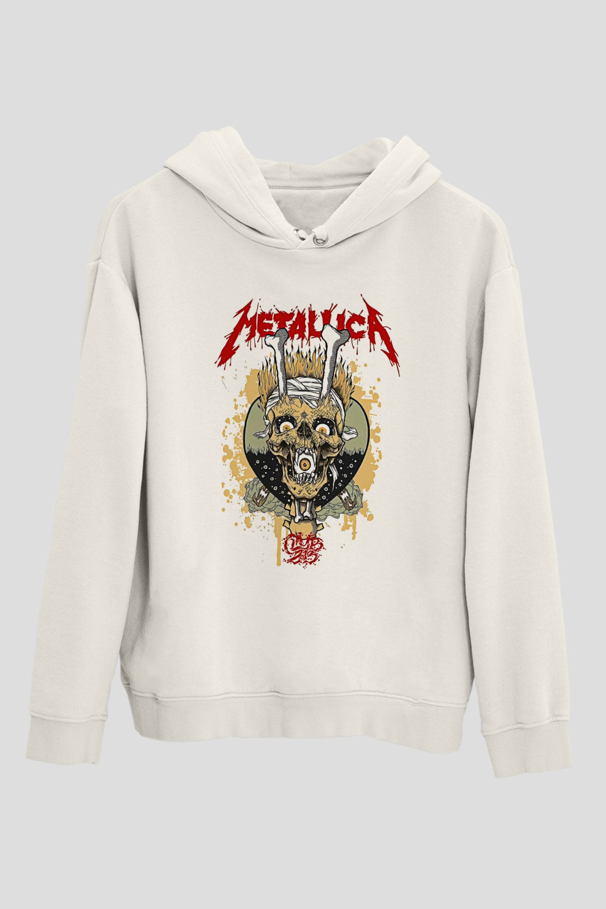Metallica Baskılı Beyaz Unisex Kapüşonlu Sweatshirt