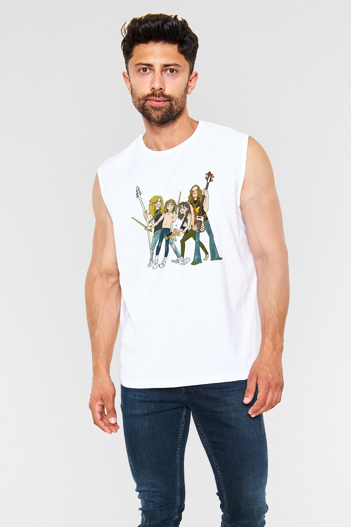 Metallica Baskılı Beyaz Unisex Kolsuz Tişört - Tshirt