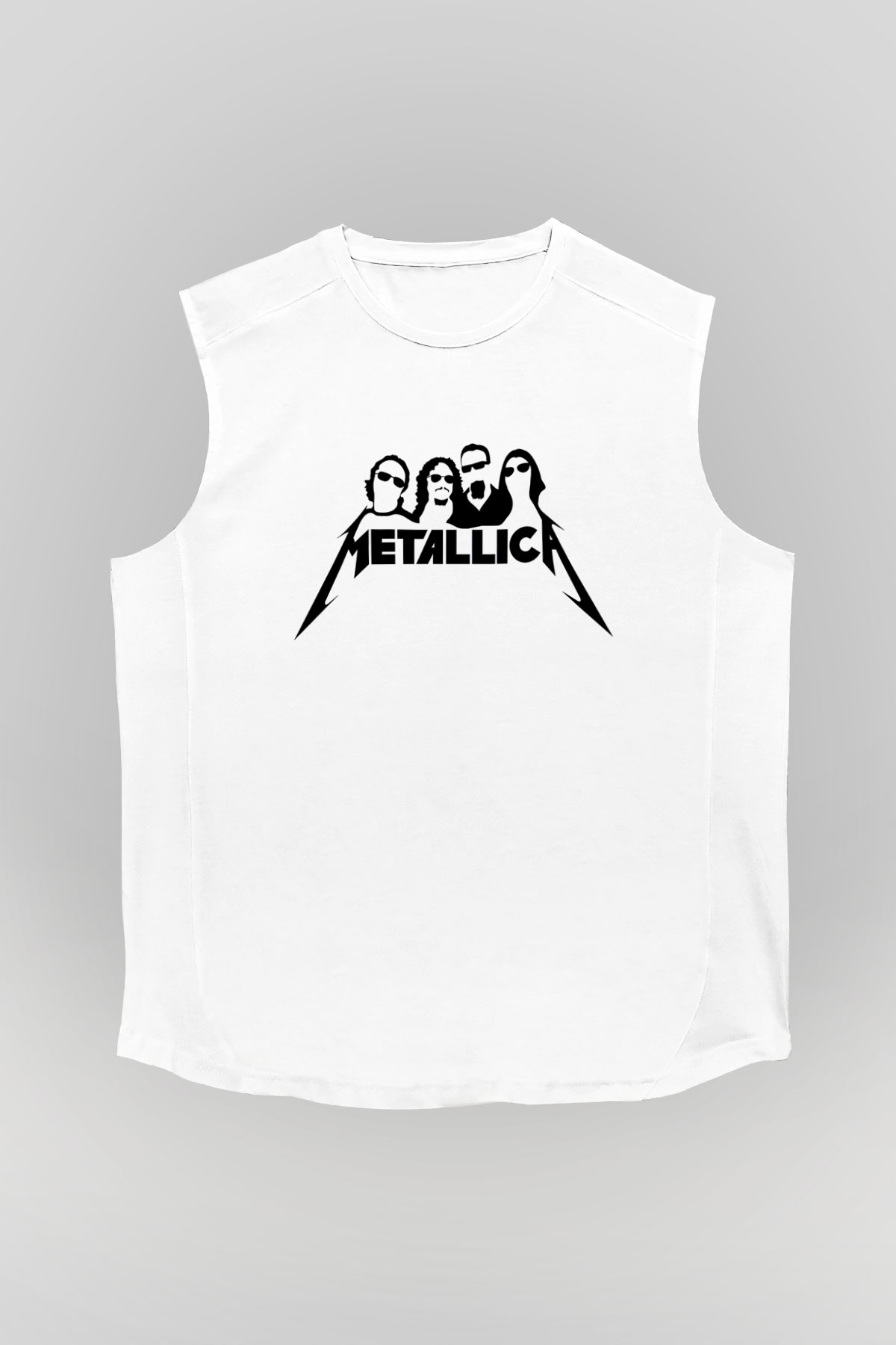 Metallica Baskılı Beyaz Unisex Kolsuz Tişört - Tshirt