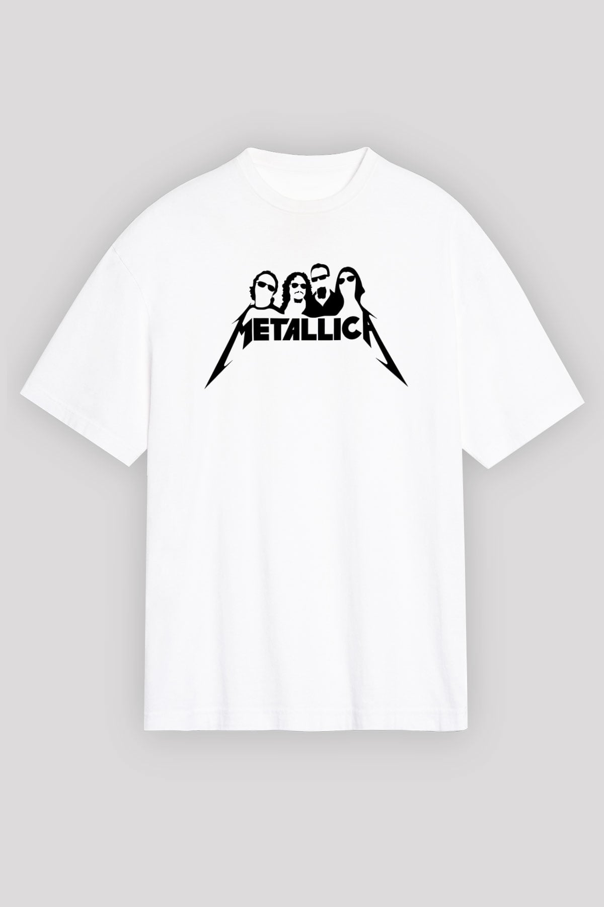Metallica Baskılı Beyaz Unisex Oversize Tişört - Tshirt