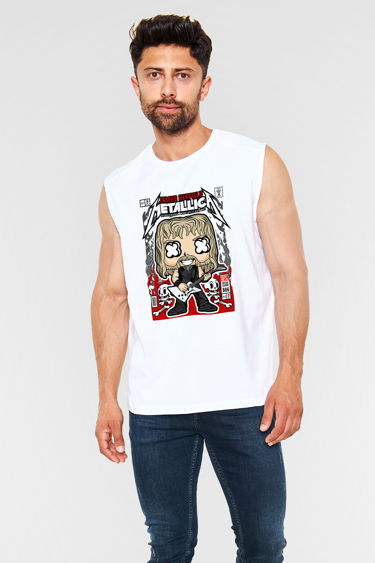 Metallica  Baskılı Unisex Beyaz Kolsuz Tişört