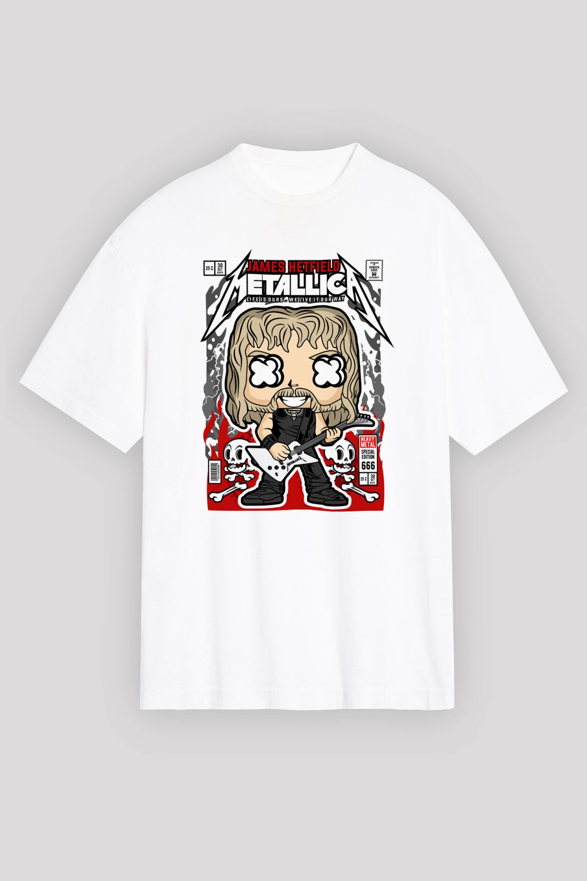 Metallica  Baskılı Unisex Beyaz Oversize Tişört
