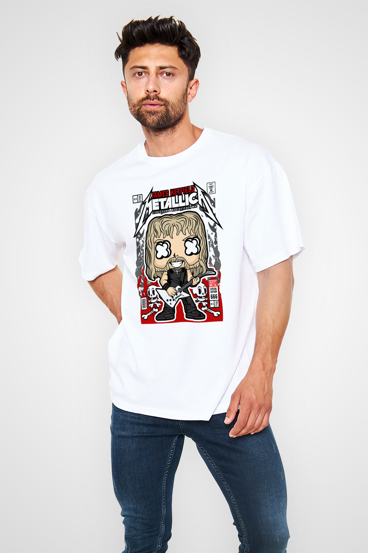 Metallica  Baskılı Unisex Beyaz Oversize Tişört