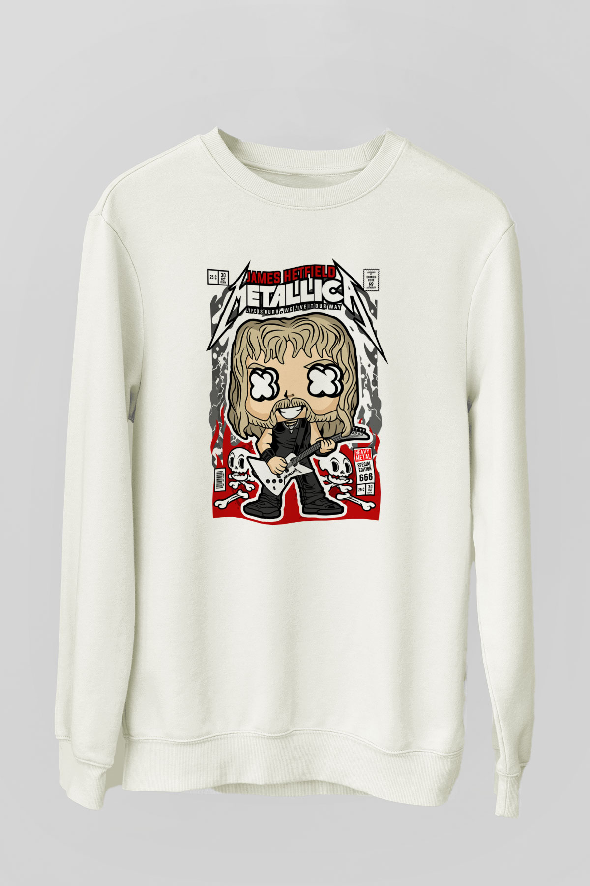 Metallica  Baskılı Unisex Beyaz Sweatshirt