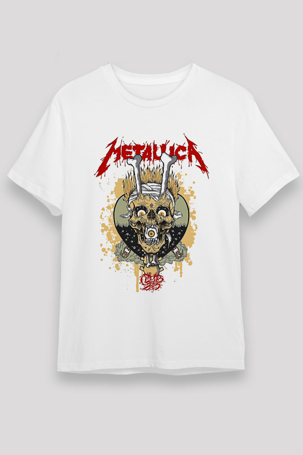 Metallica Baskılı Unisex Beyaz Tişört - Tshirt