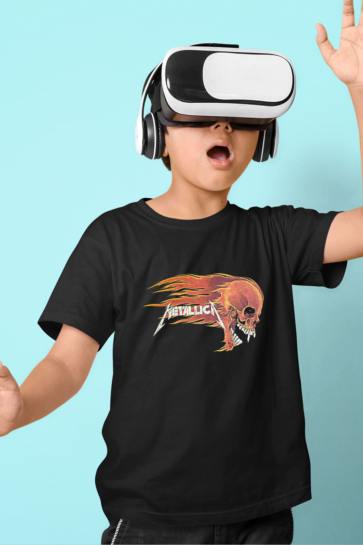 Metallica Baskılı Unisex Siyah Çocuk Tişört - Tshirt