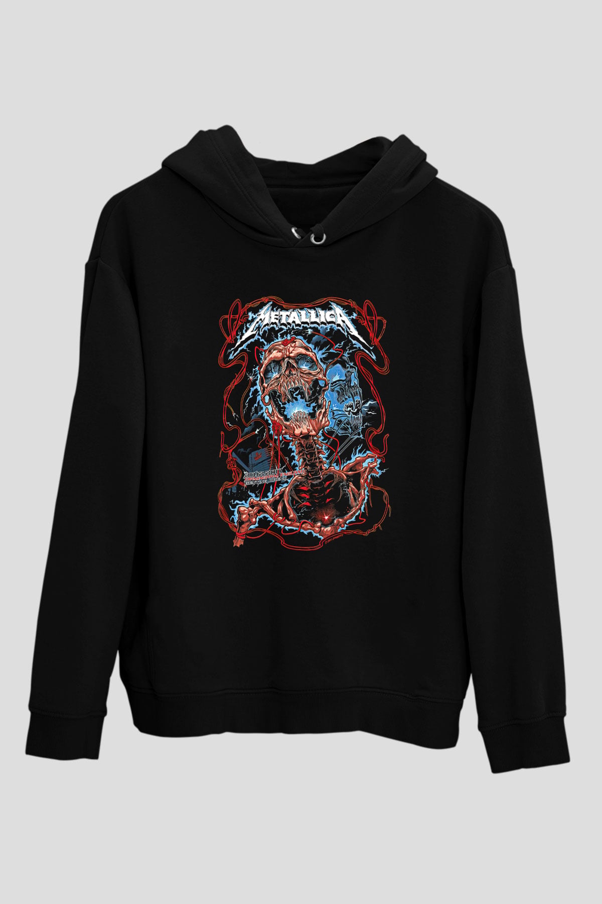 Metallica Baskılı Unisex Siyah Kapüşonlu Sweatshirt
